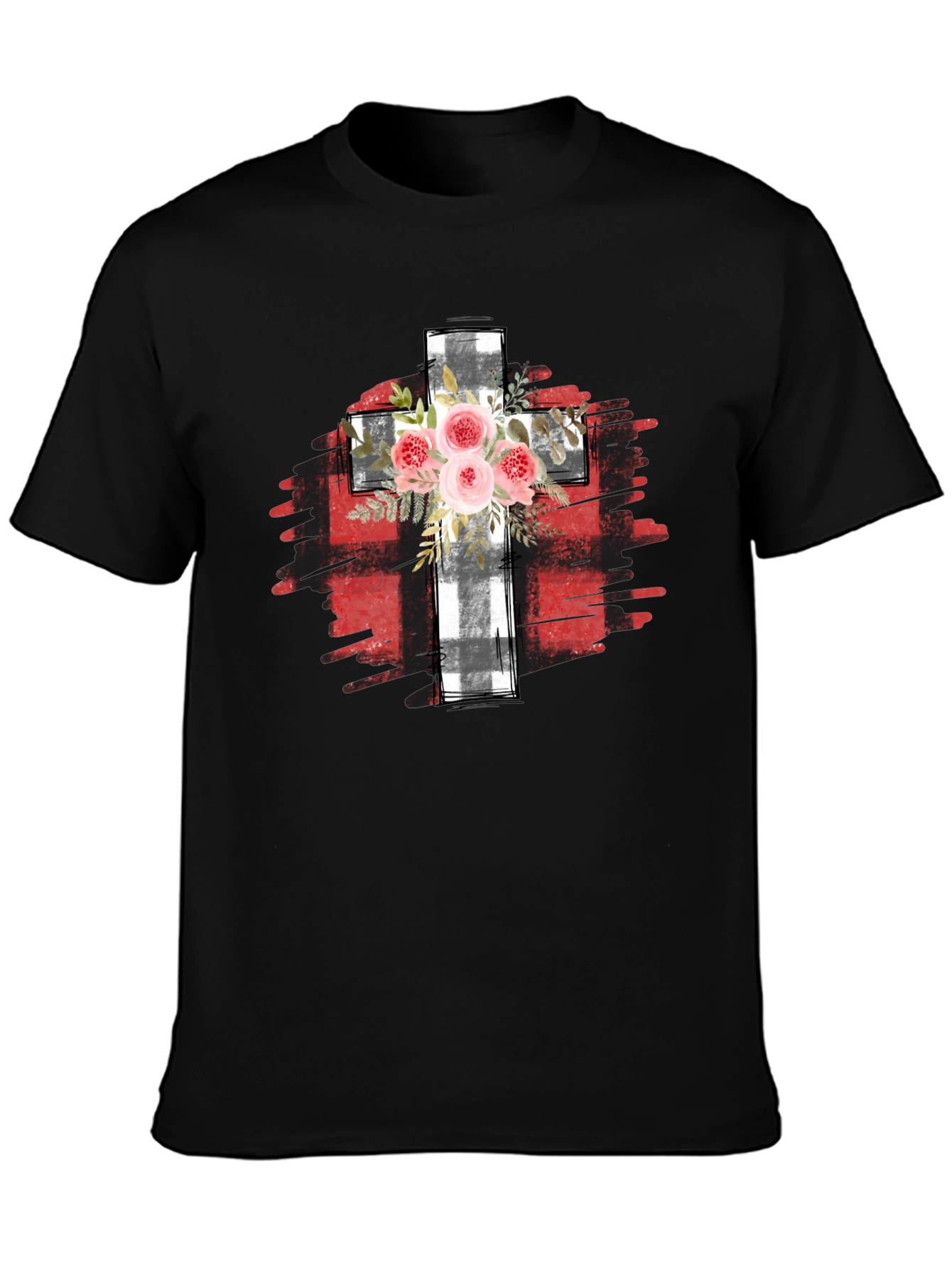 Floral Cross Graphic T-Shirt - Black