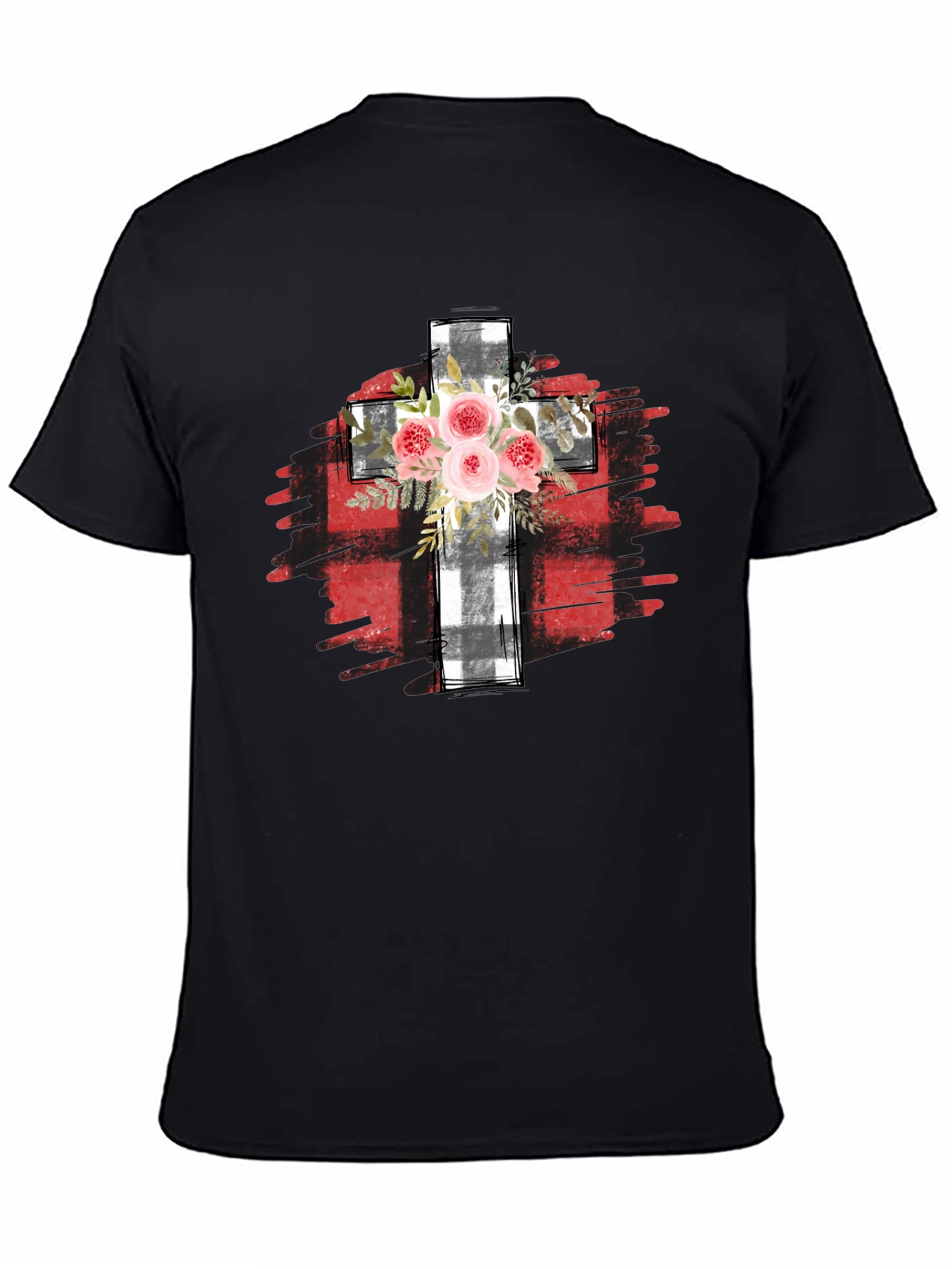 Floral Cross Graphic T-Shirt - Black