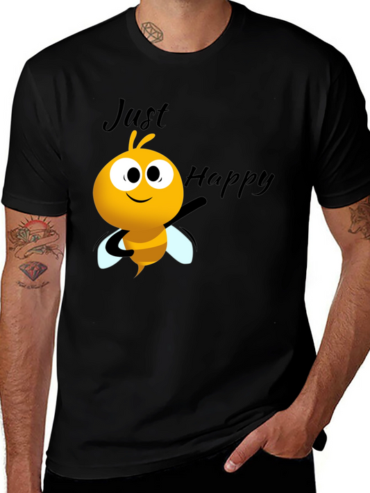 Just Happy Bee Graphic Tee - Black Crew Neck
