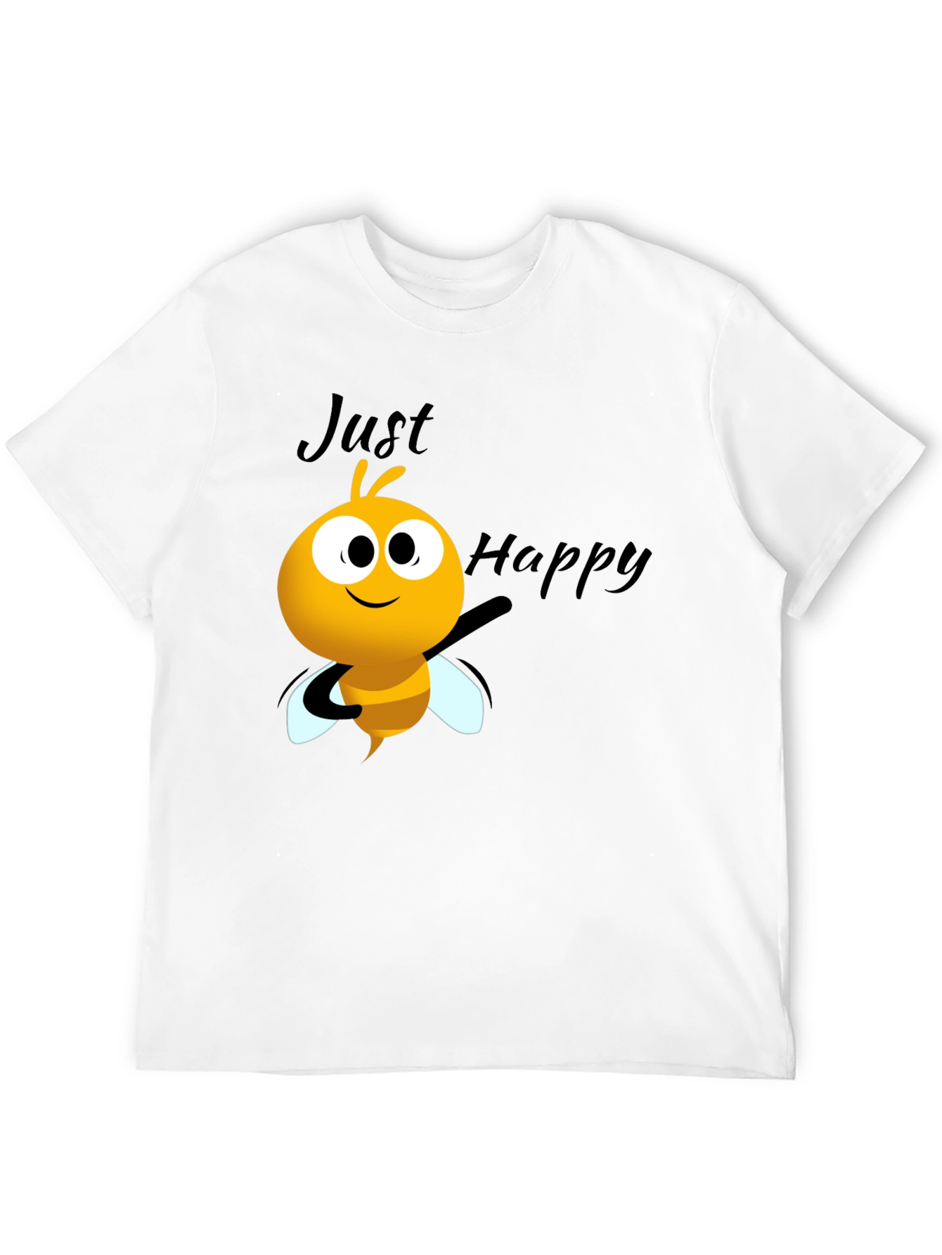 Just Happy Bee Graphic Tee - Black Crew Neck