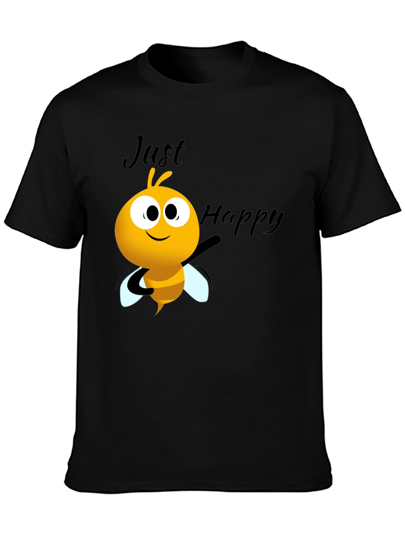 Just Happy Bee Graphic Tee - Black Crew Neck