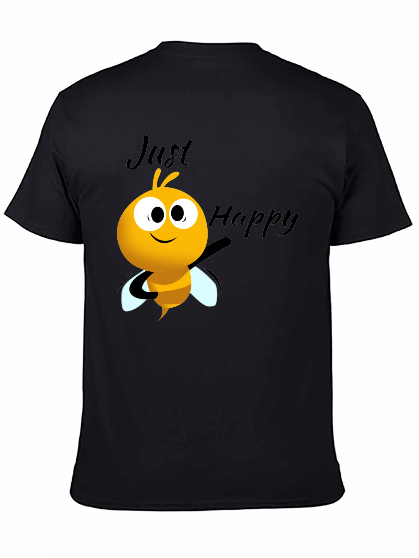 Just Happy Bee Graphic Tee - Black Crew Neck