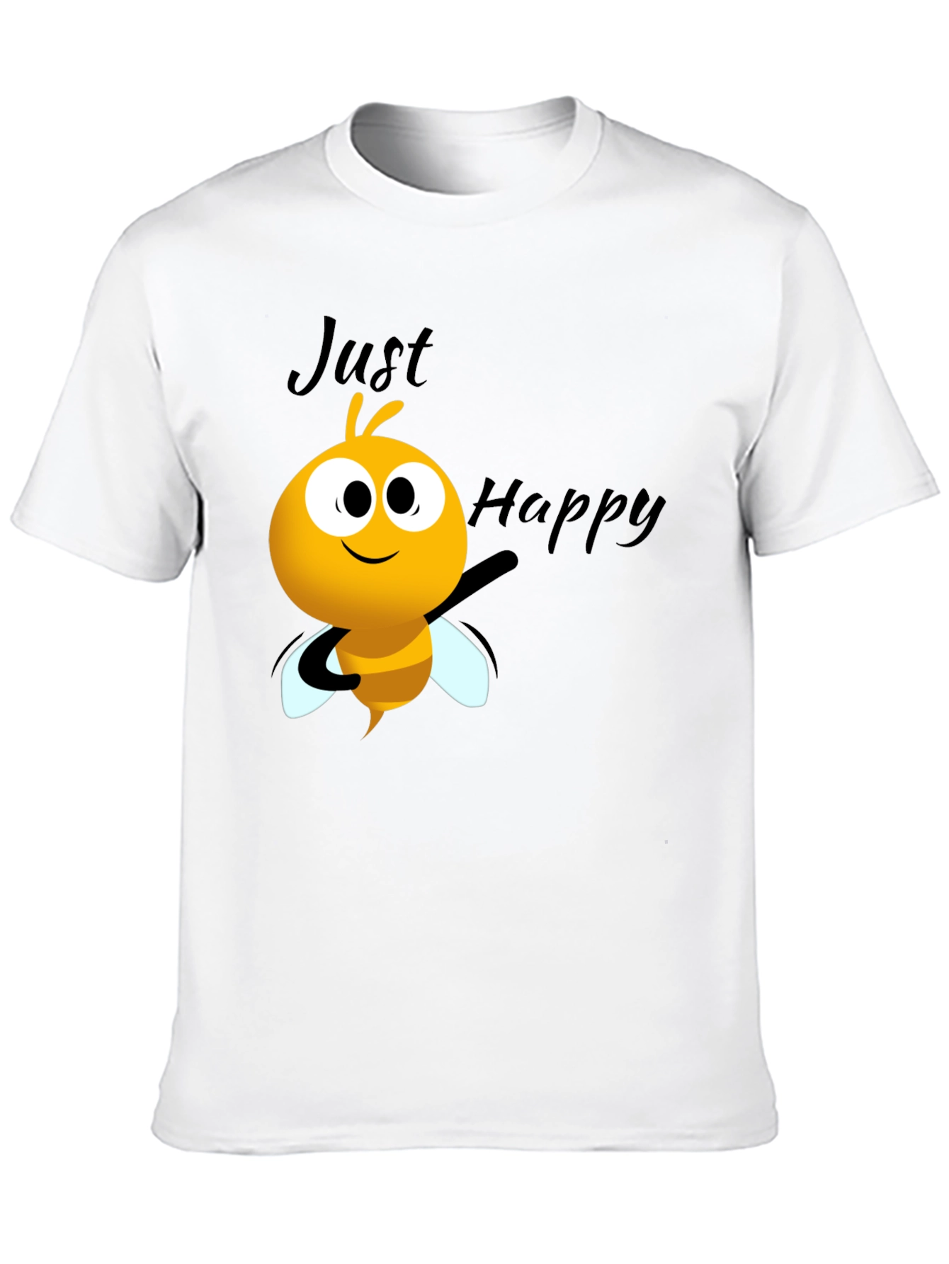 Just Happy Bee Graphic Tee - Black Crew Neck