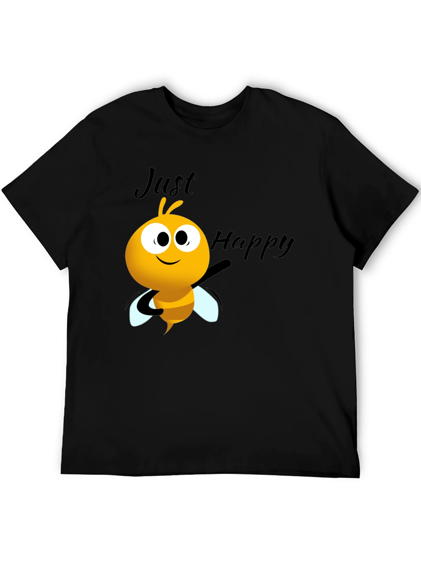 Just Happy Bee Graphic Tee - Black Crew Neck