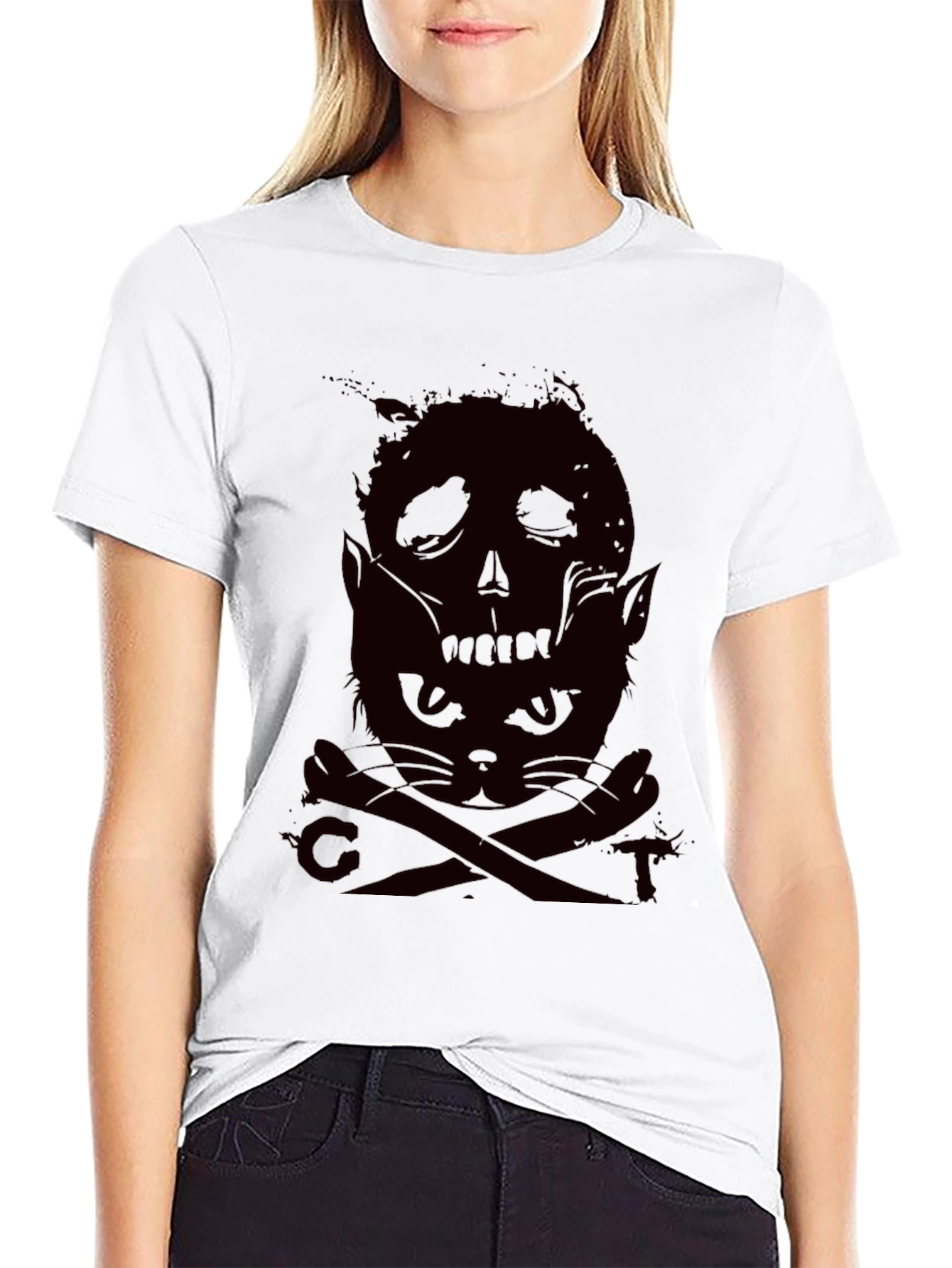 Skull Cat Graphic Tee - Dark Humor Style
