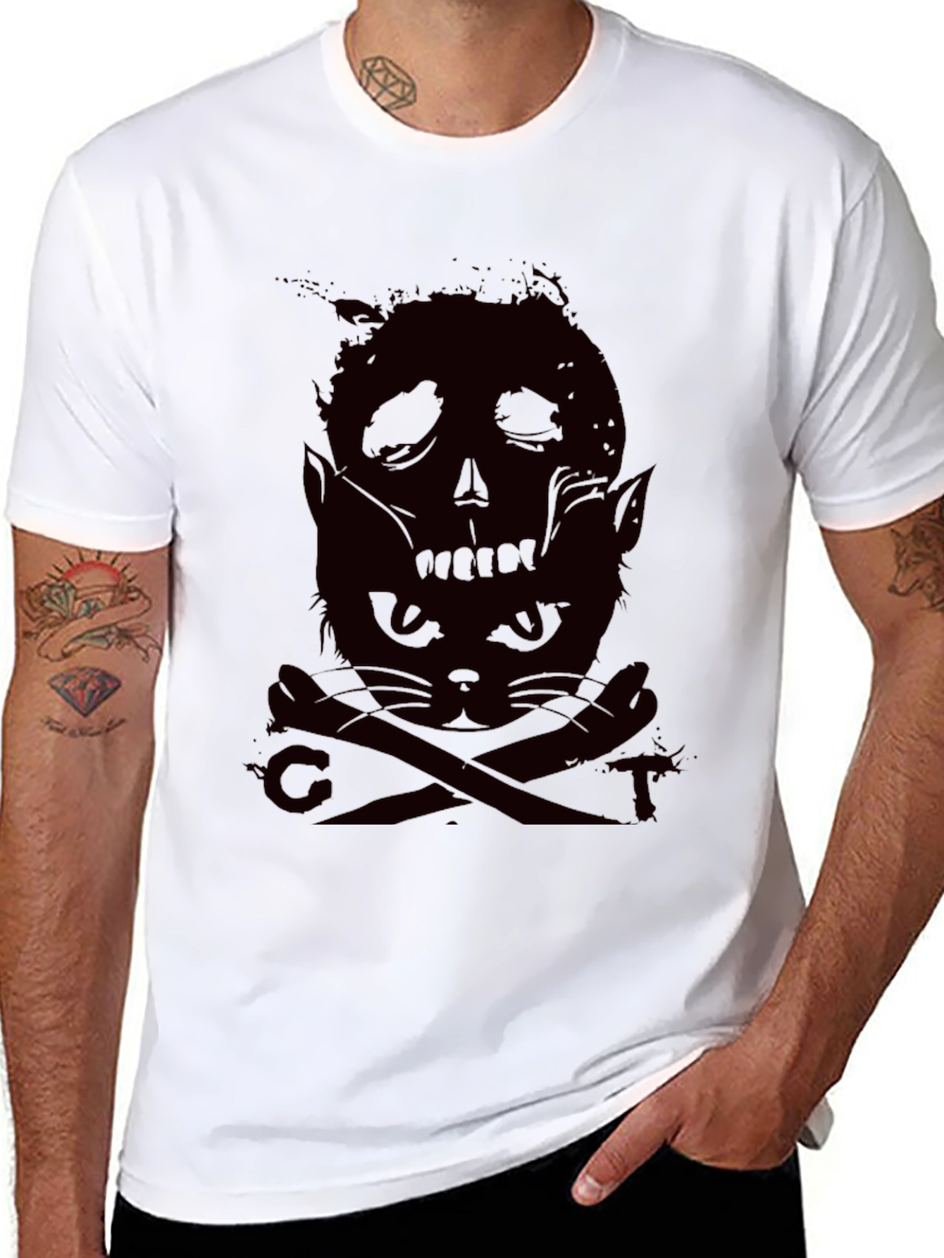 Skull Cat Graphic Tee - Dark Humor Style
