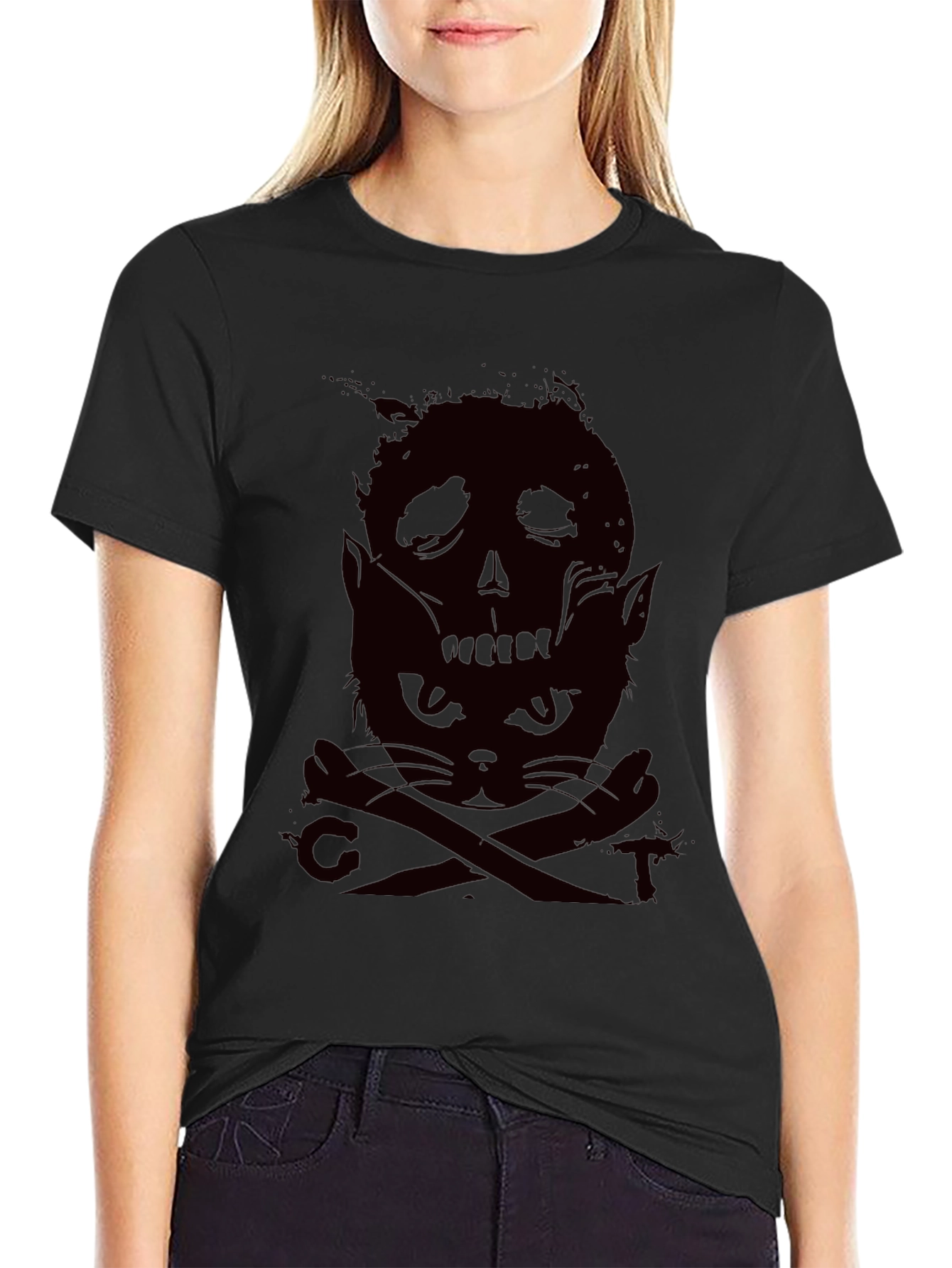 Skull Cat Graphic Tee - Dark Humor Style