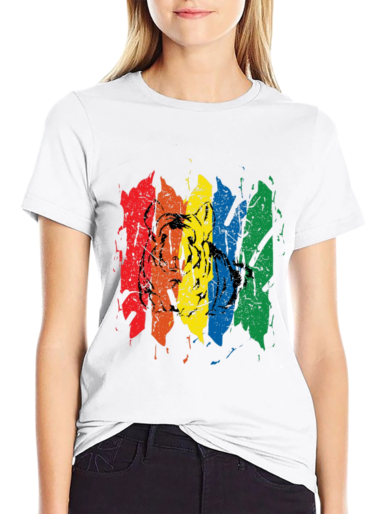 Rainbow Tiger Graphic Tee - Black Cotton T-Shirt