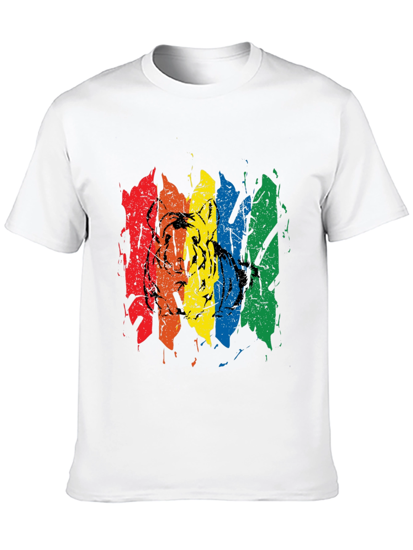Rainbow Tiger Graphic Tee - Black Cotton T-Shirt