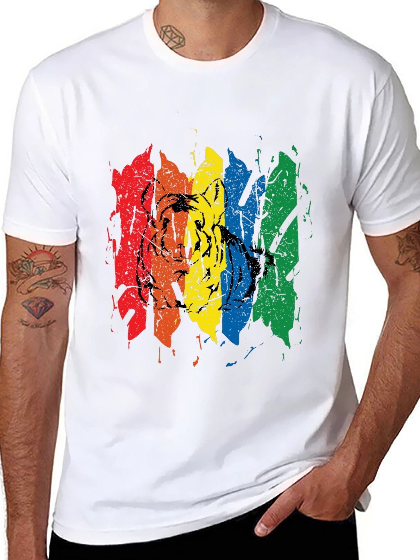 Rainbow Tiger Graphic Tee - Black Cotton T-Shirt
