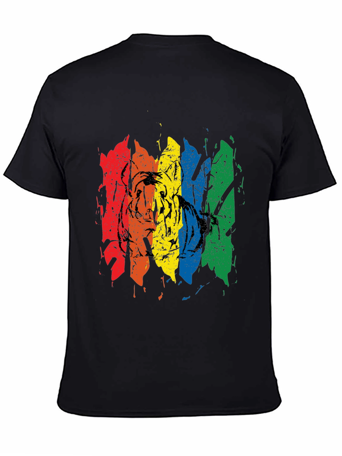 Rainbow Tiger Graphic Tee - Black Cotton T-Shirt