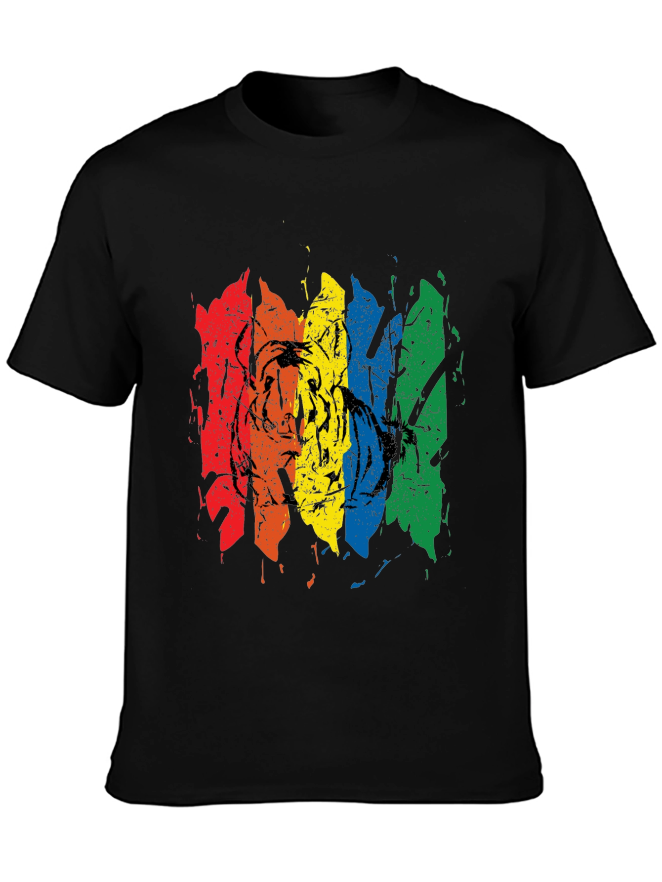 Rainbow Tiger Graphic Tee - Black Cotton T-Shirt
