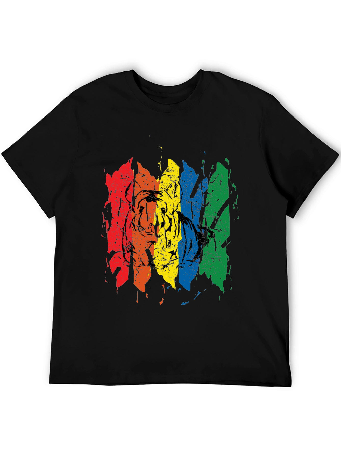 Rainbow Tiger Graphic Tee - Black Cotton T-Shirt