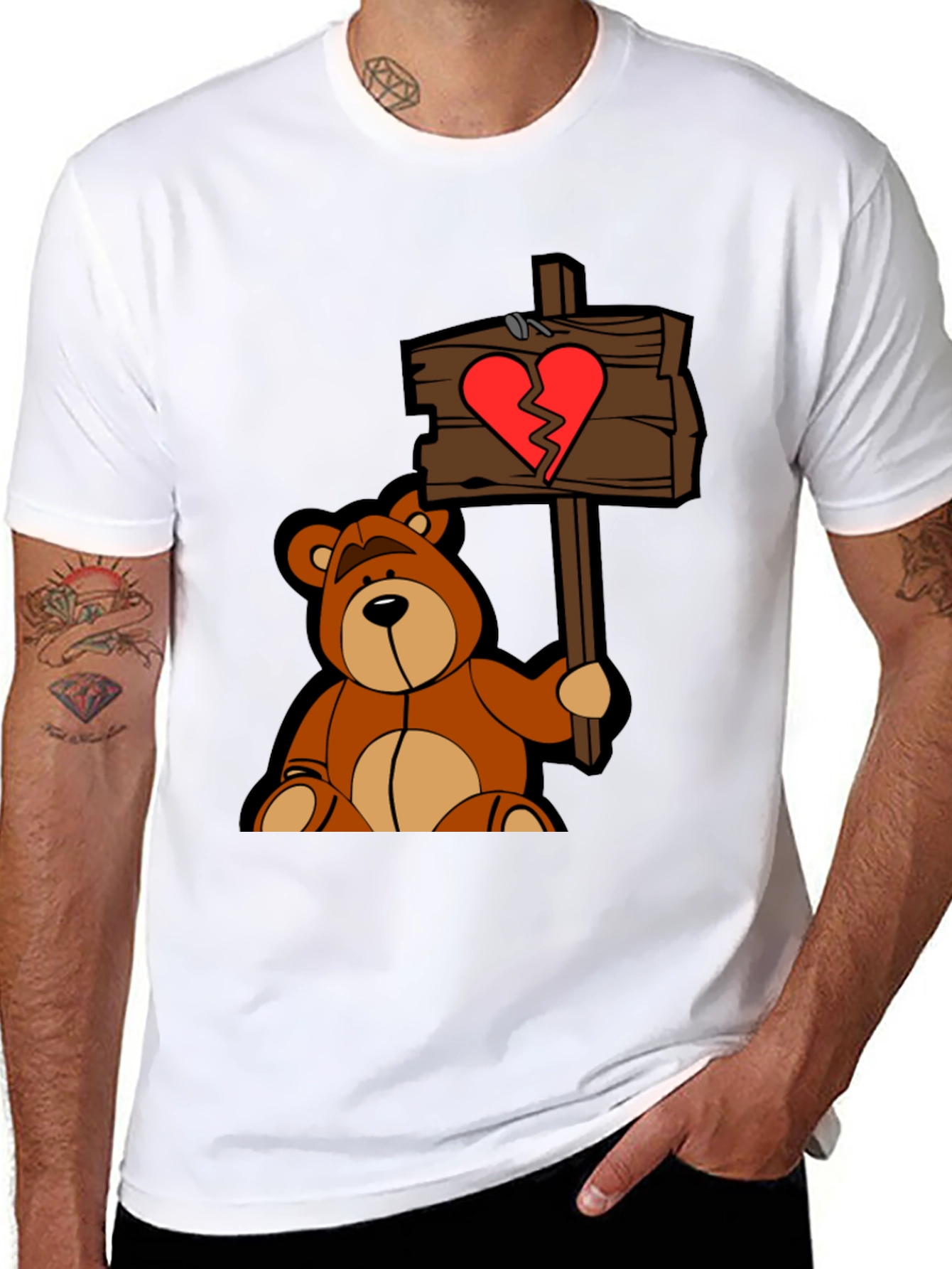 Broken Heart Teddy Bear Black T-Shirt