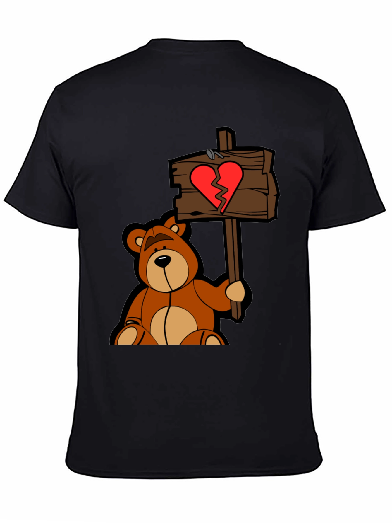 Broken Heart Teddy Bear Black T-Shirt