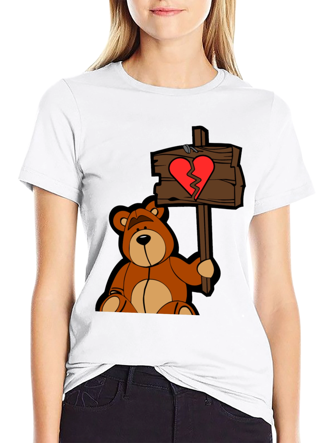 Broken Heart Teddy Bear Black T-Shirt