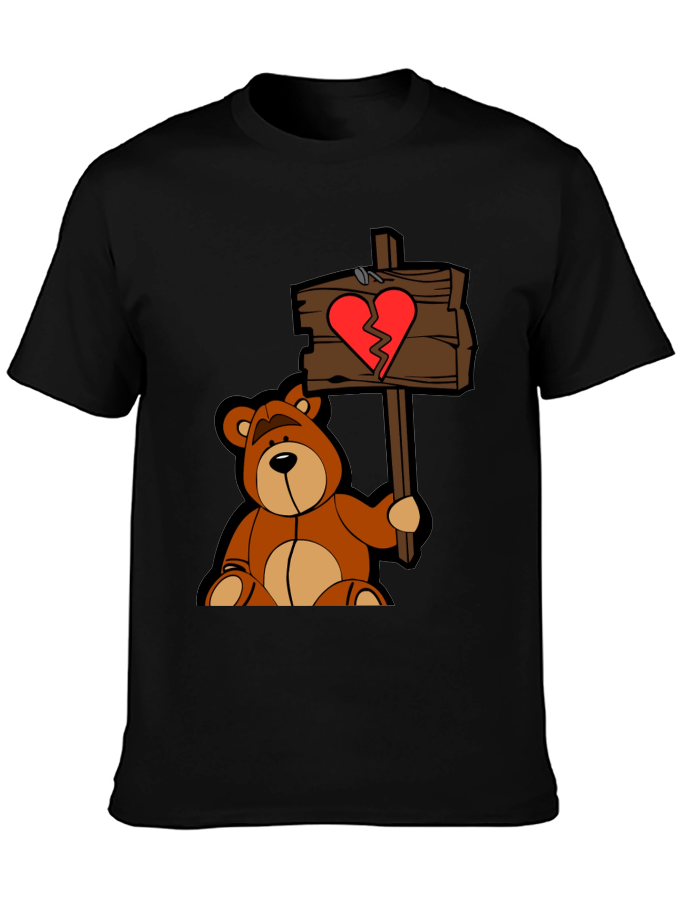 Broken Heart Teddy Bear Black T-Shirt