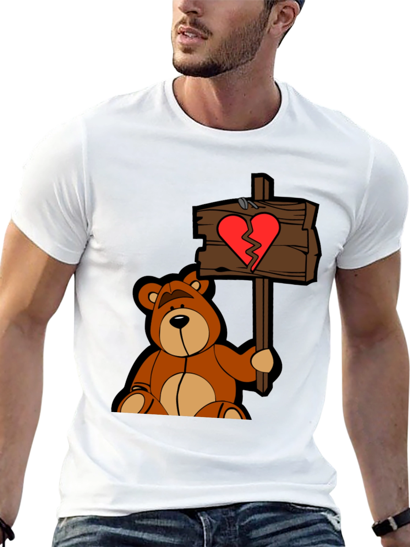 Broken Heart Teddy Bear Black T-Shirt