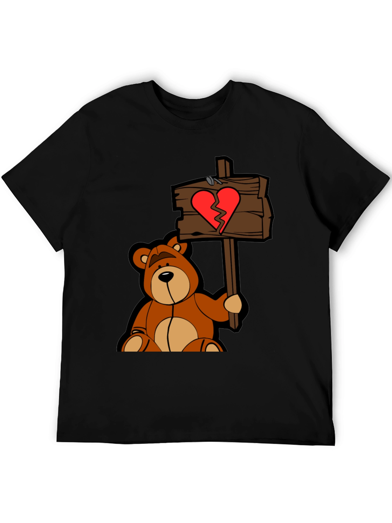 Broken Heart Teddy Bear Black T-Shirt