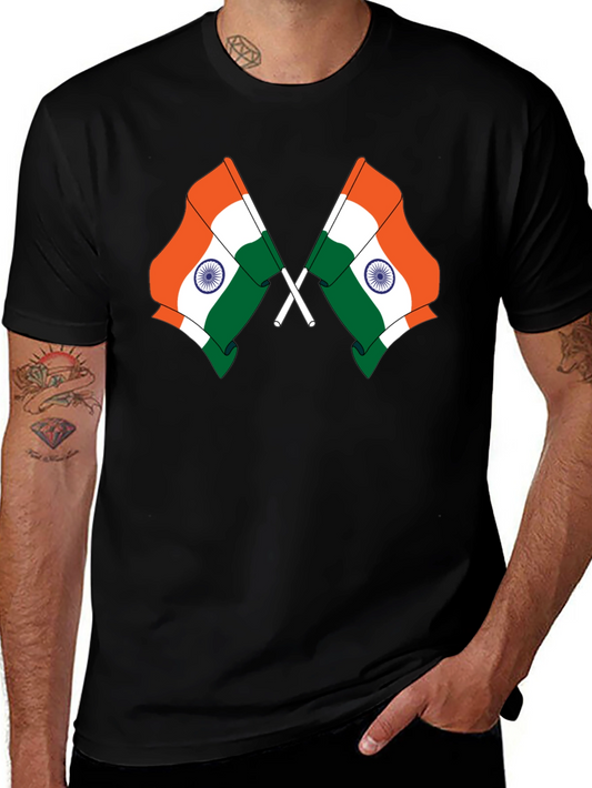 Indian Flag Graphic Tee - Black Cotton T-Shirt