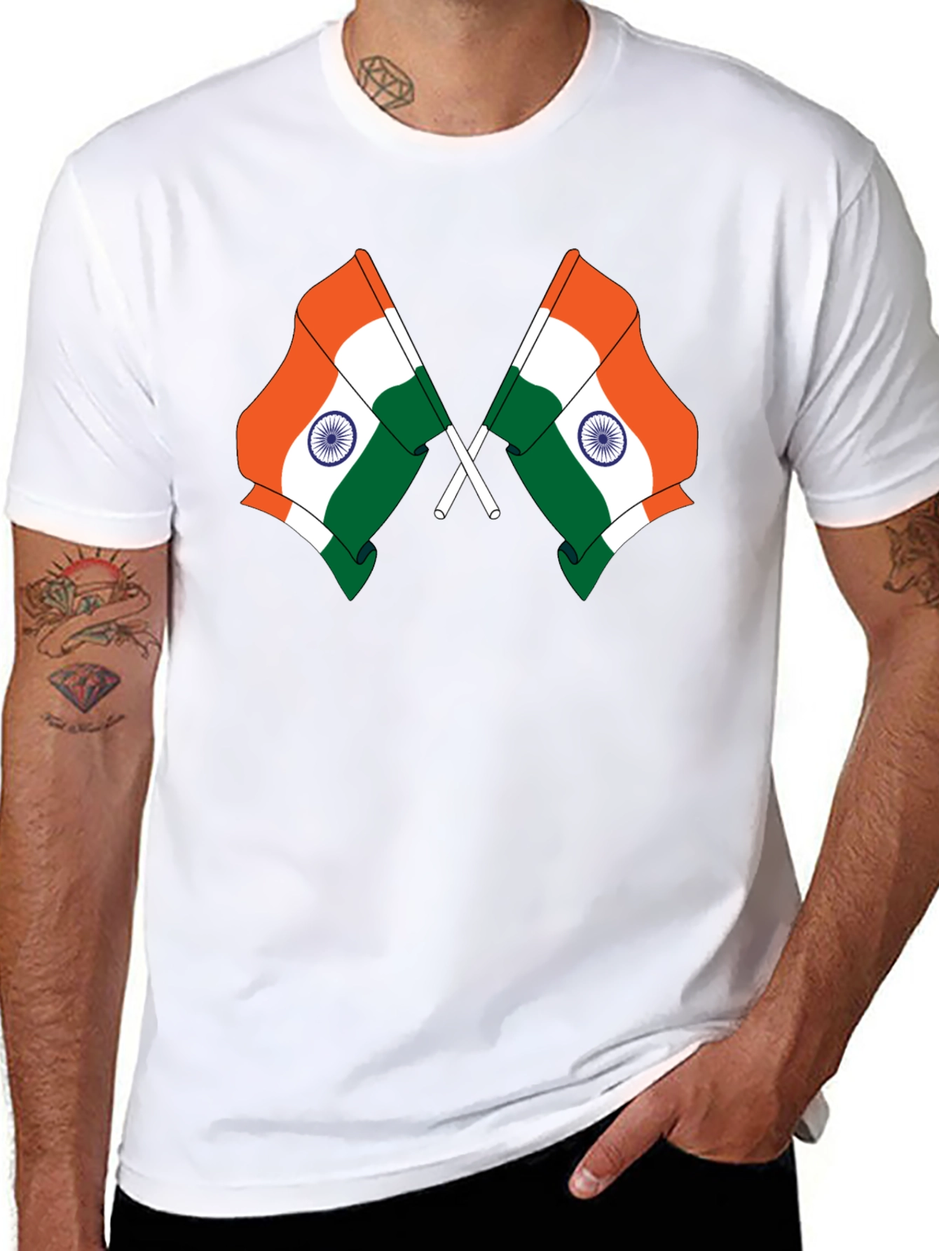 Indian Flag Graphic Tee - Black Cotton T-Shirt