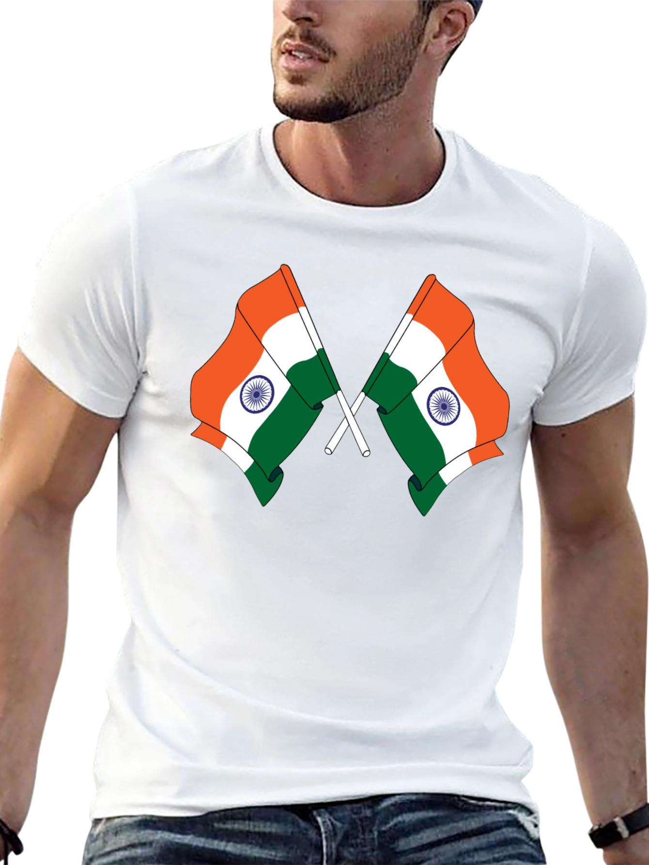 Indian Flag Graphic Tee - Black Cotton T-Shirt