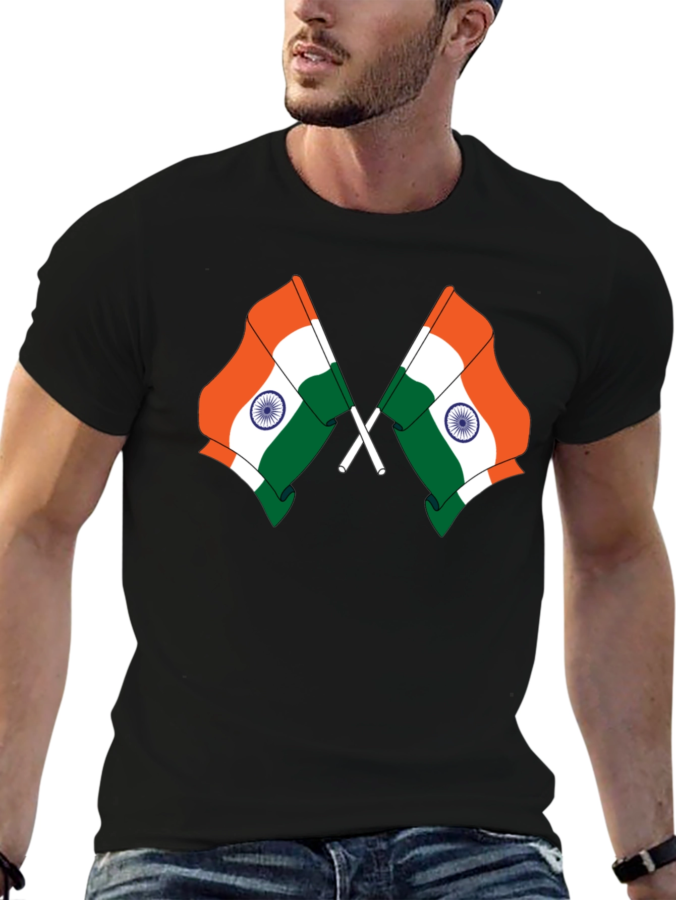 Indian Flag Graphic Tee - Black Cotton T-Shirt