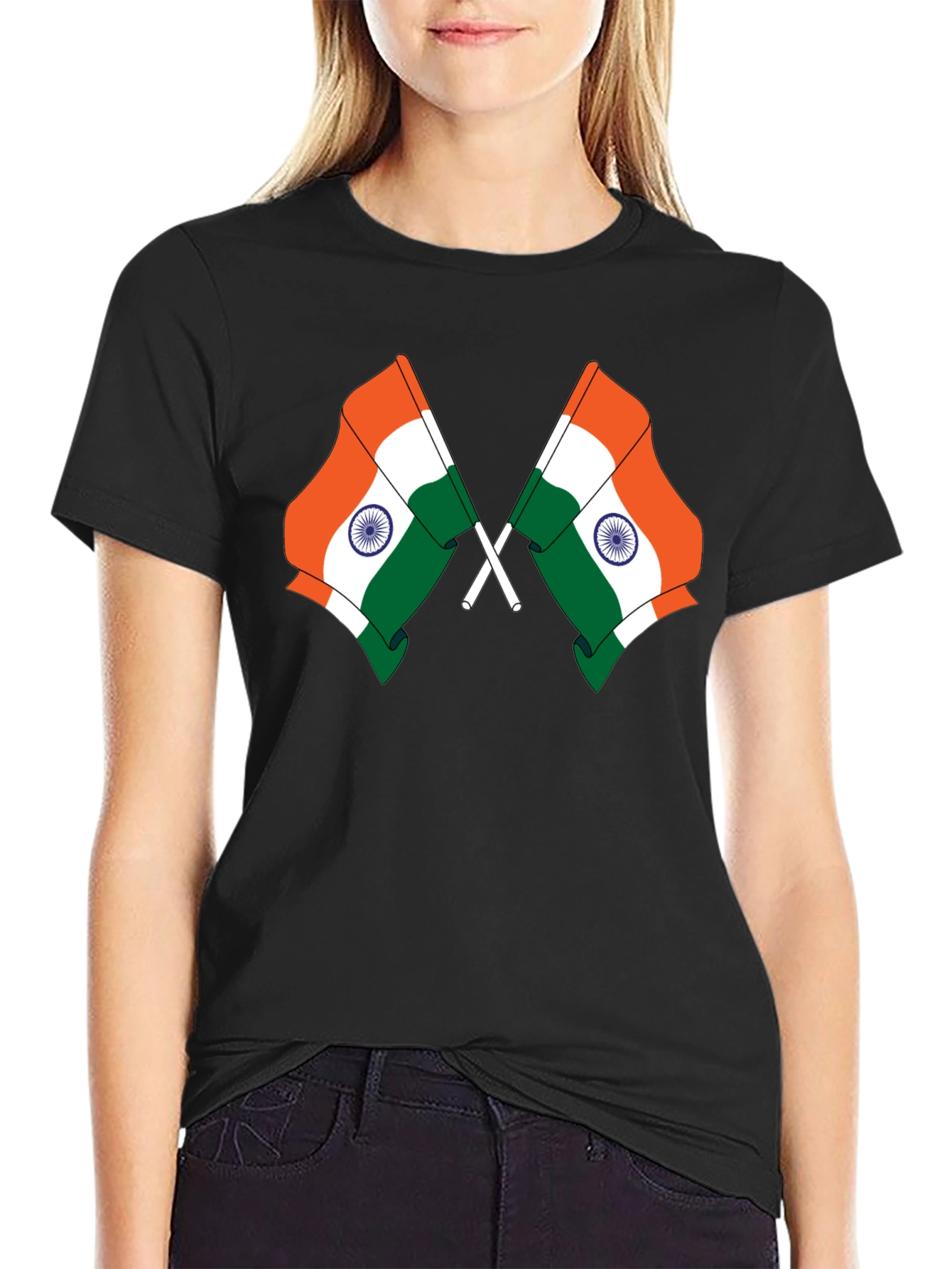 Indian Flag Graphic Tee - Black Cotton T-Shirt