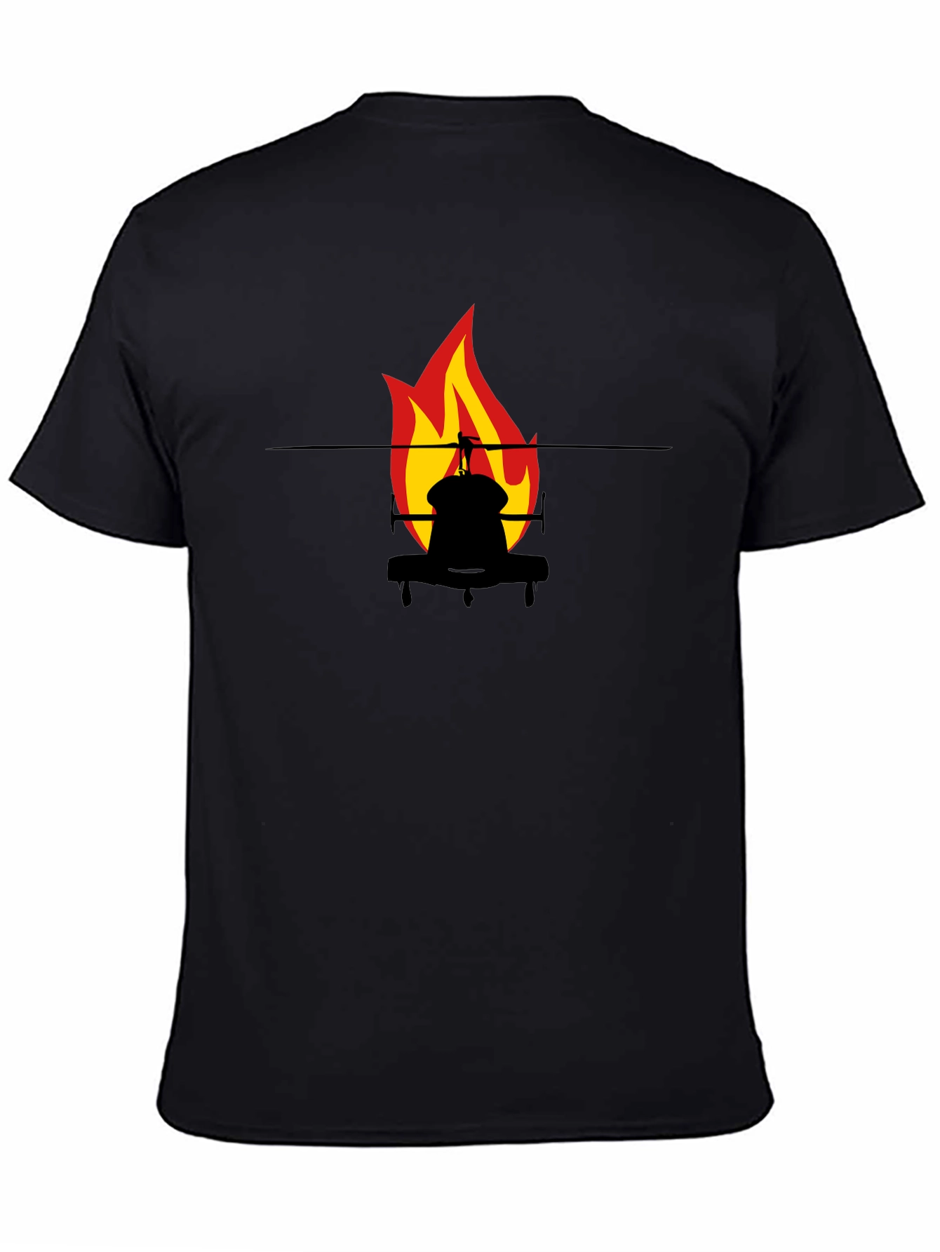 Fiery Helicopter Graphic Tee - Black Cotton