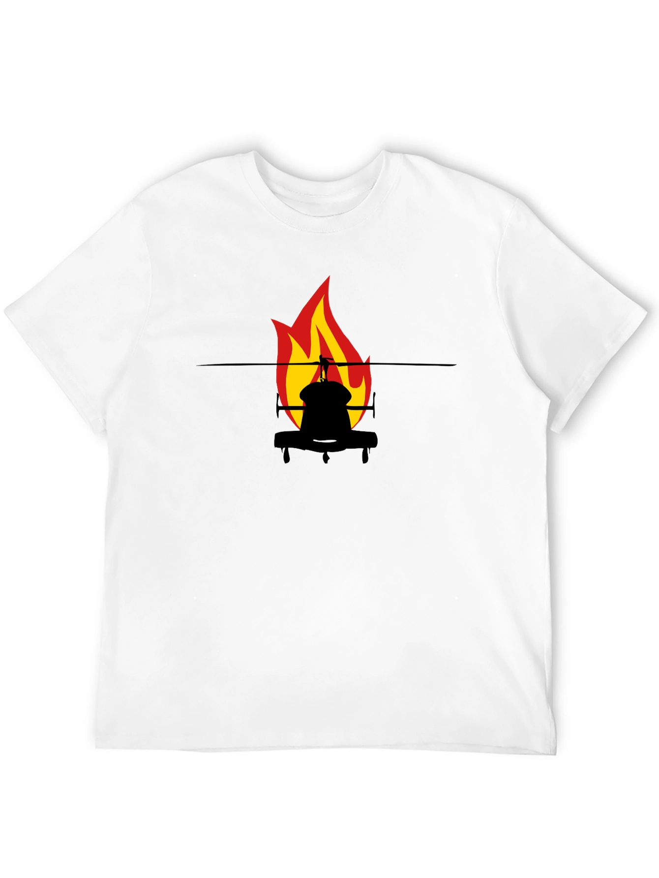 Fiery Helicopter Graphic Tee - Black Cotton