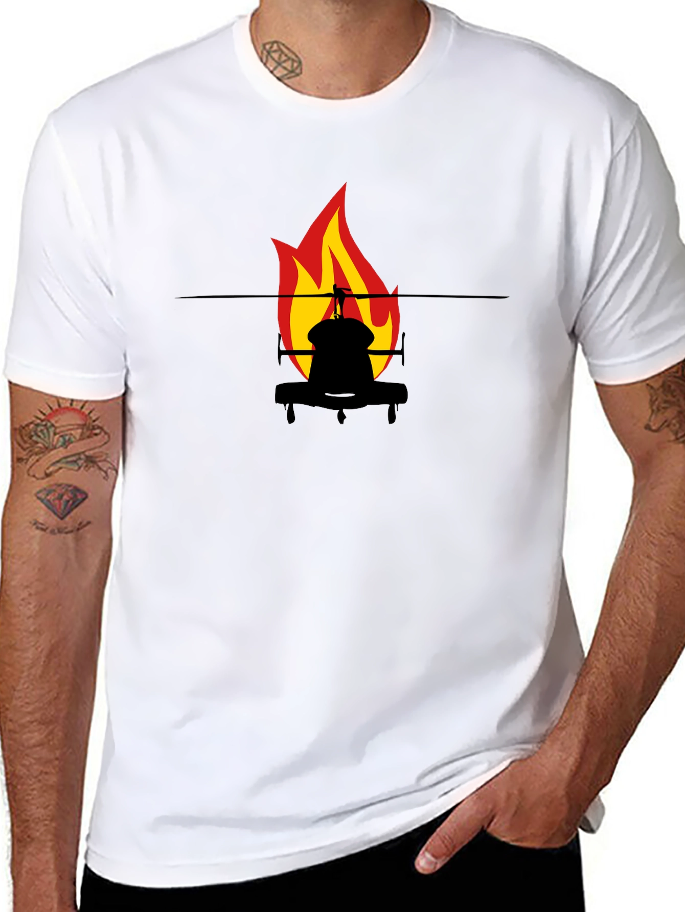 Fiery Helicopter Graphic Tee - Black Cotton