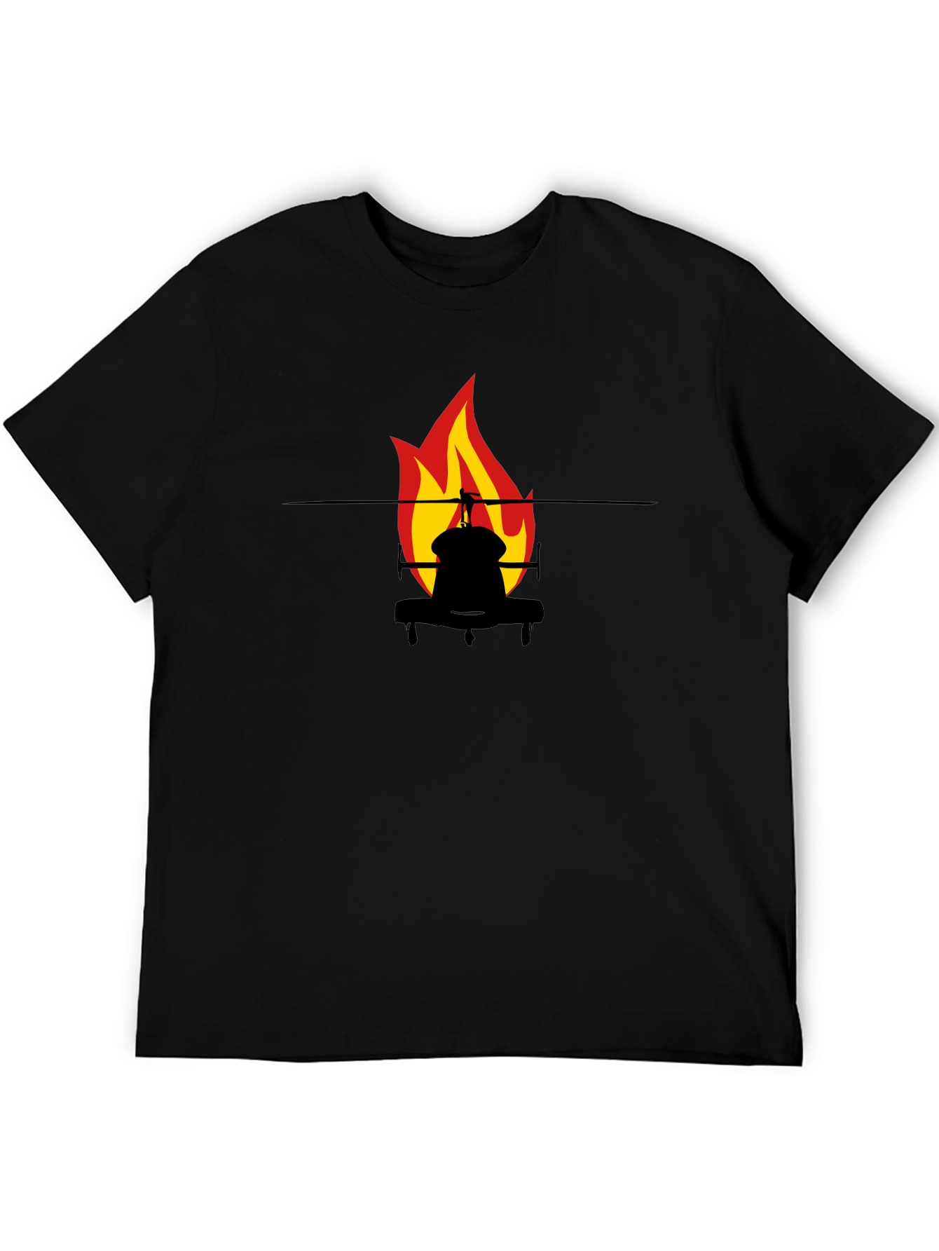 Fiery Helicopter Graphic Tee - Black Cotton