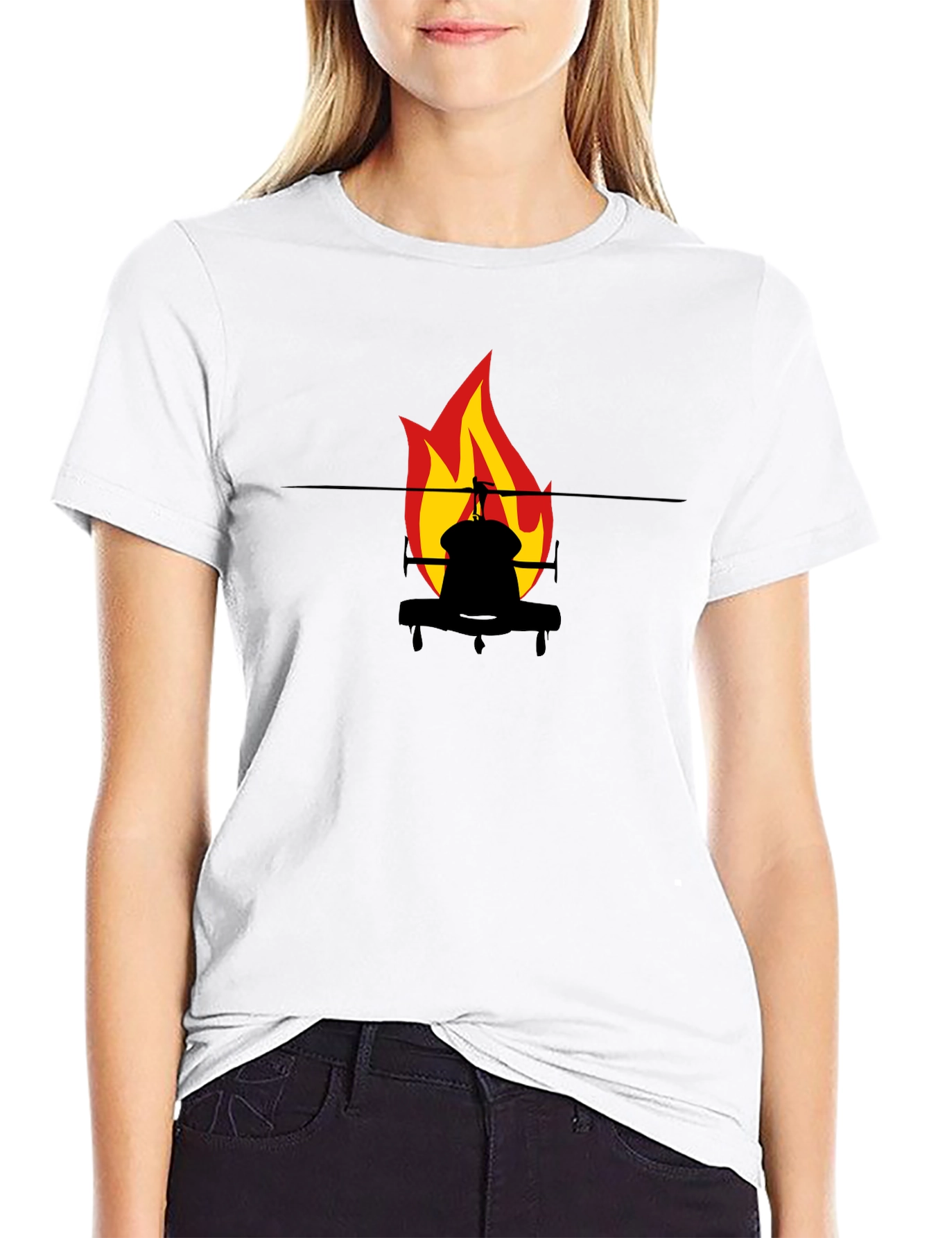 Fiery Helicopter Graphic Tee - Black Cotton