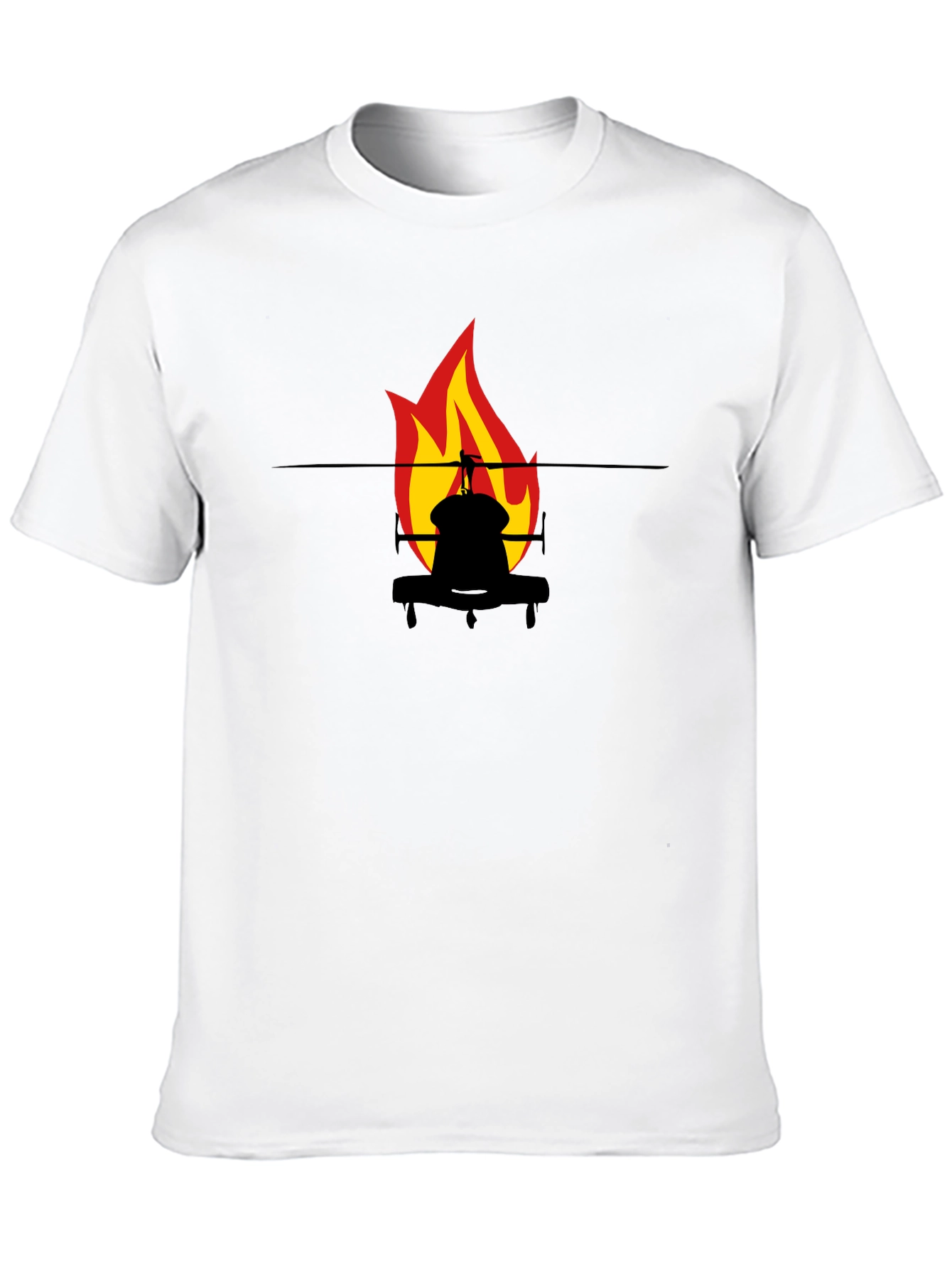 Fiery Helicopter Graphic Tee - Black Cotton