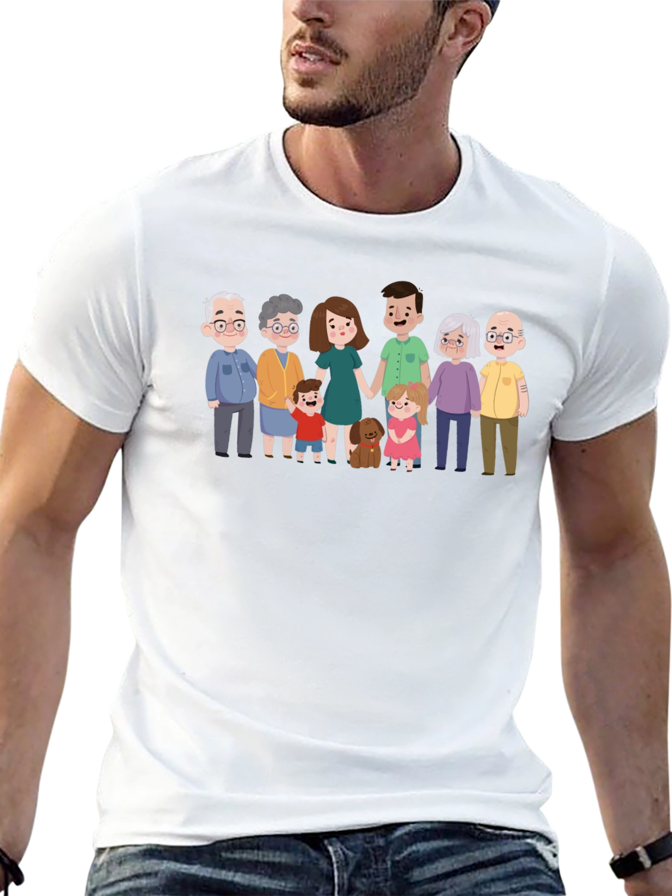 Family Portrait Graphic Tee - Black Cotton Blend