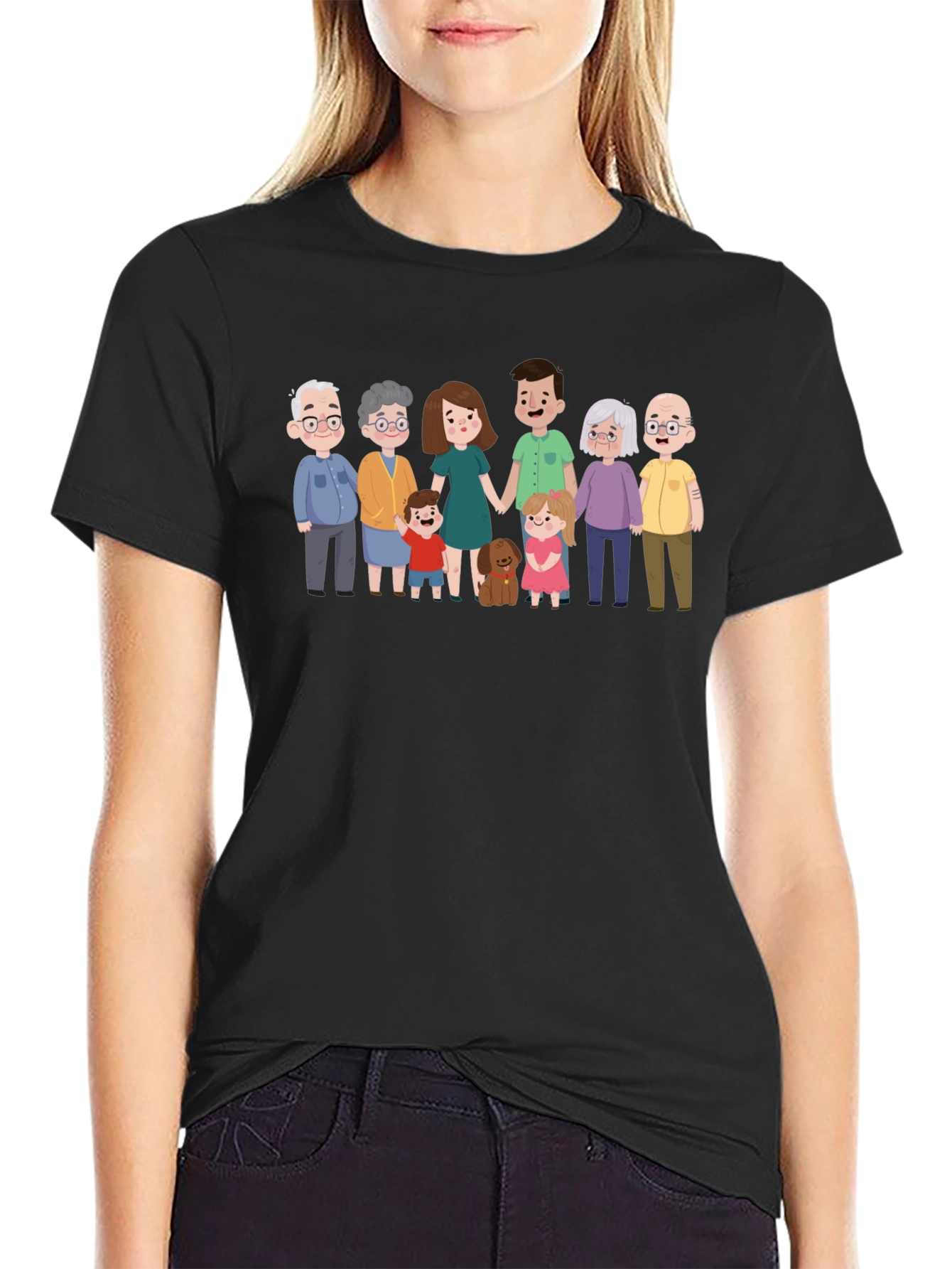 Family Portrait Graphic Tee - Black Cotton Blend
