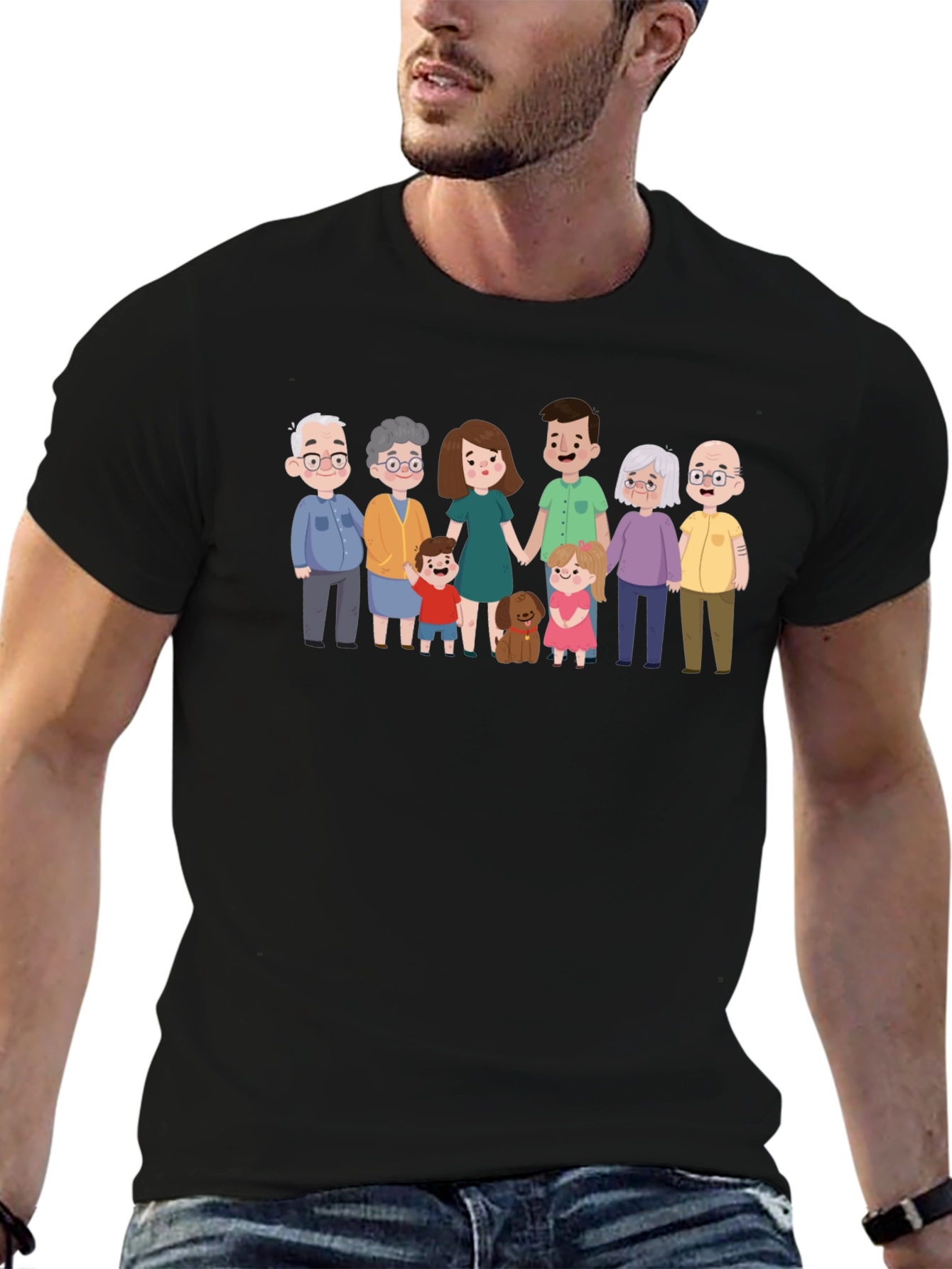 Family Portrait Graphic Tee - Black Cotton Blend