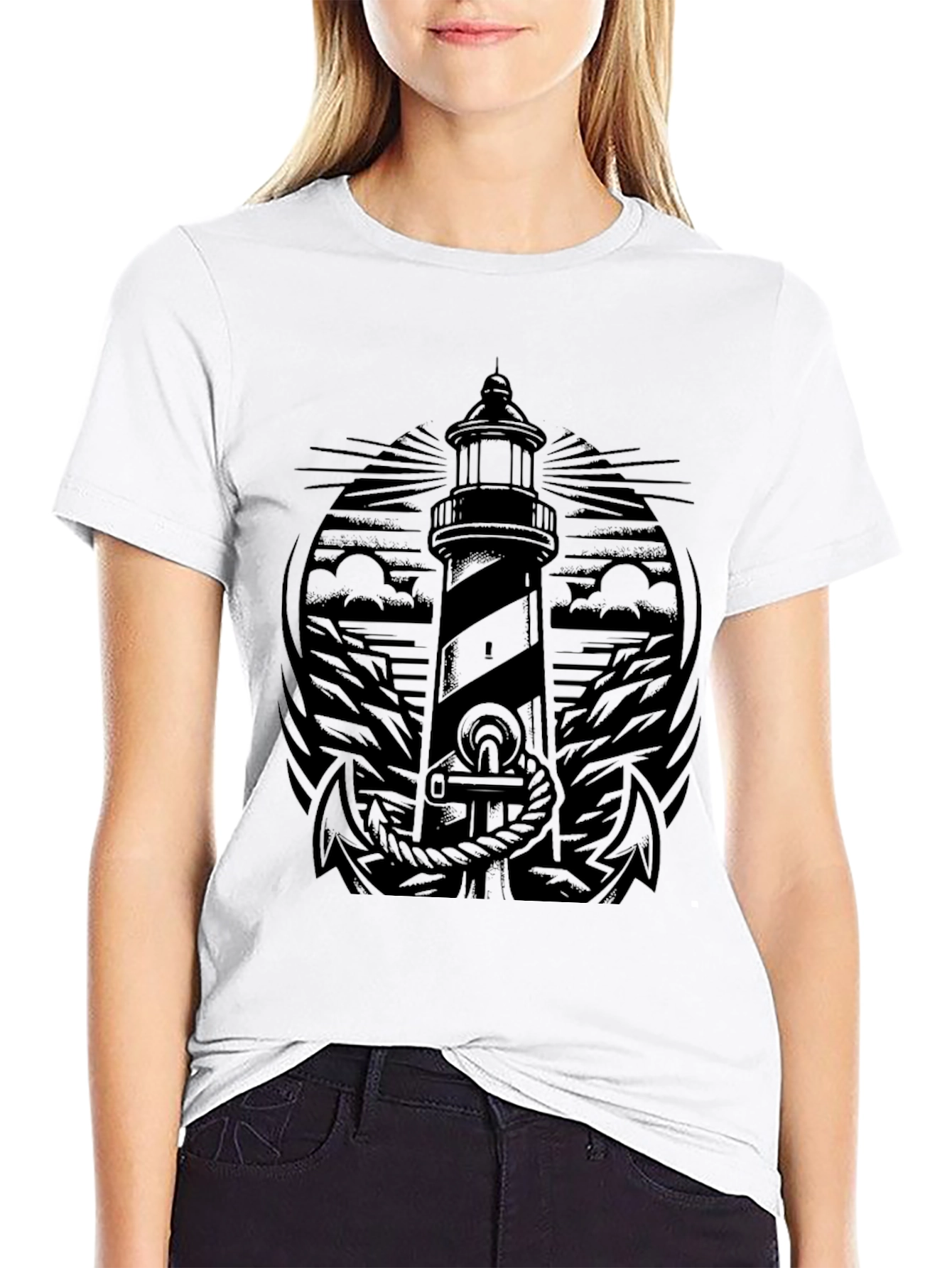 Nautical Lighthouse Anchor Graphic T-Shirt