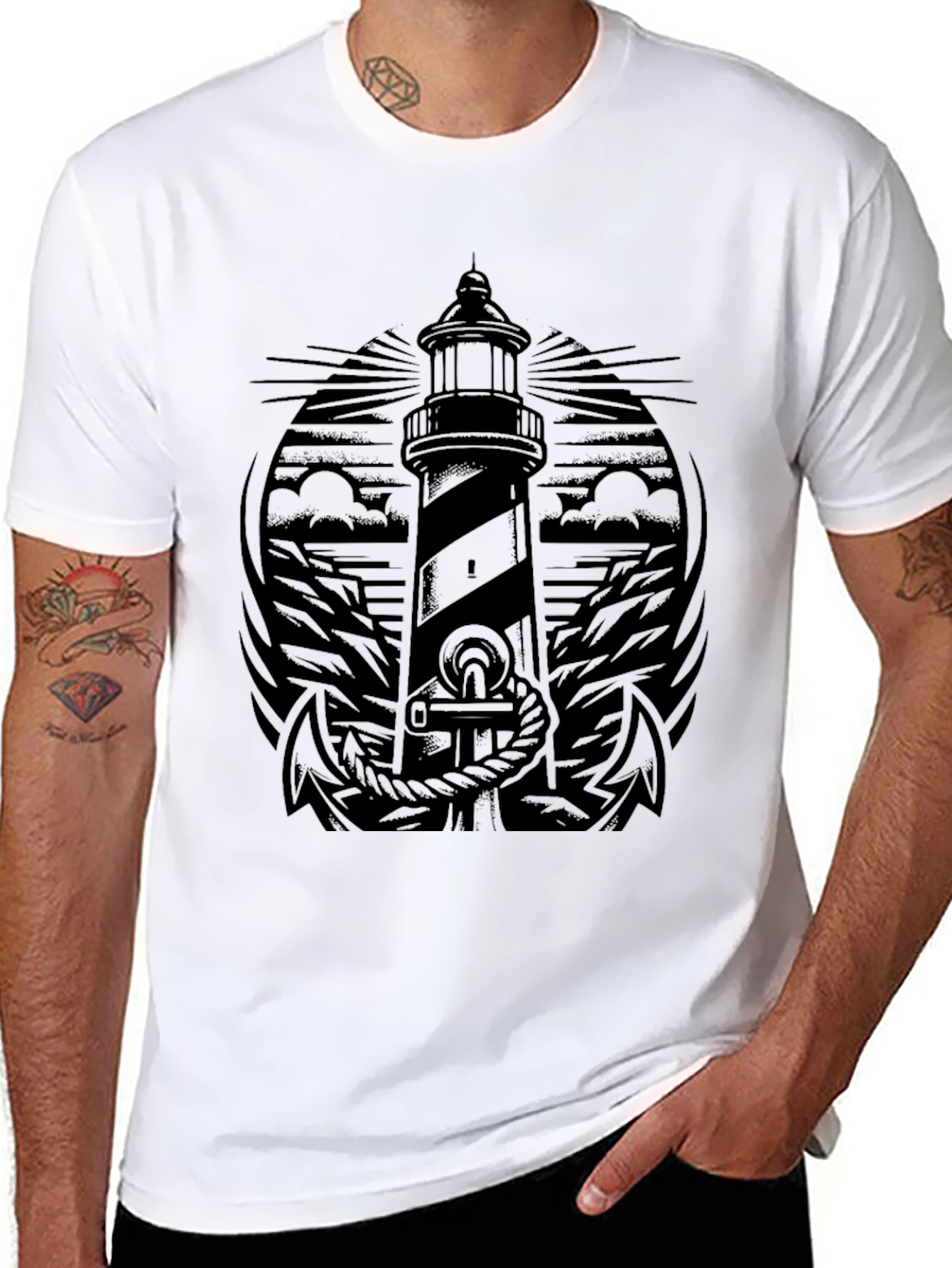 Nautical Lighthouse Anchor Graphic T-Shirt