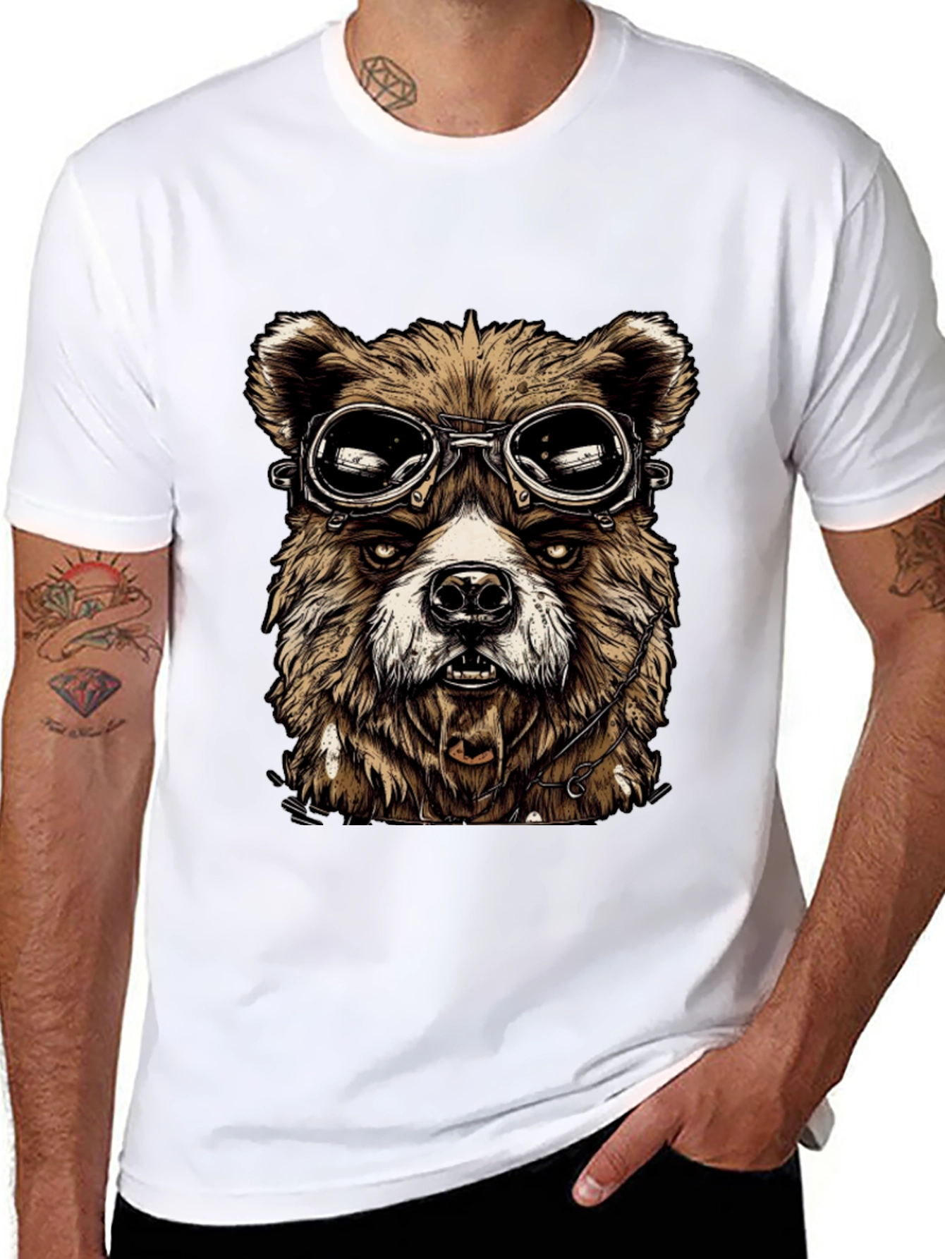 Bear Aviator Graphic Black T-Shirt