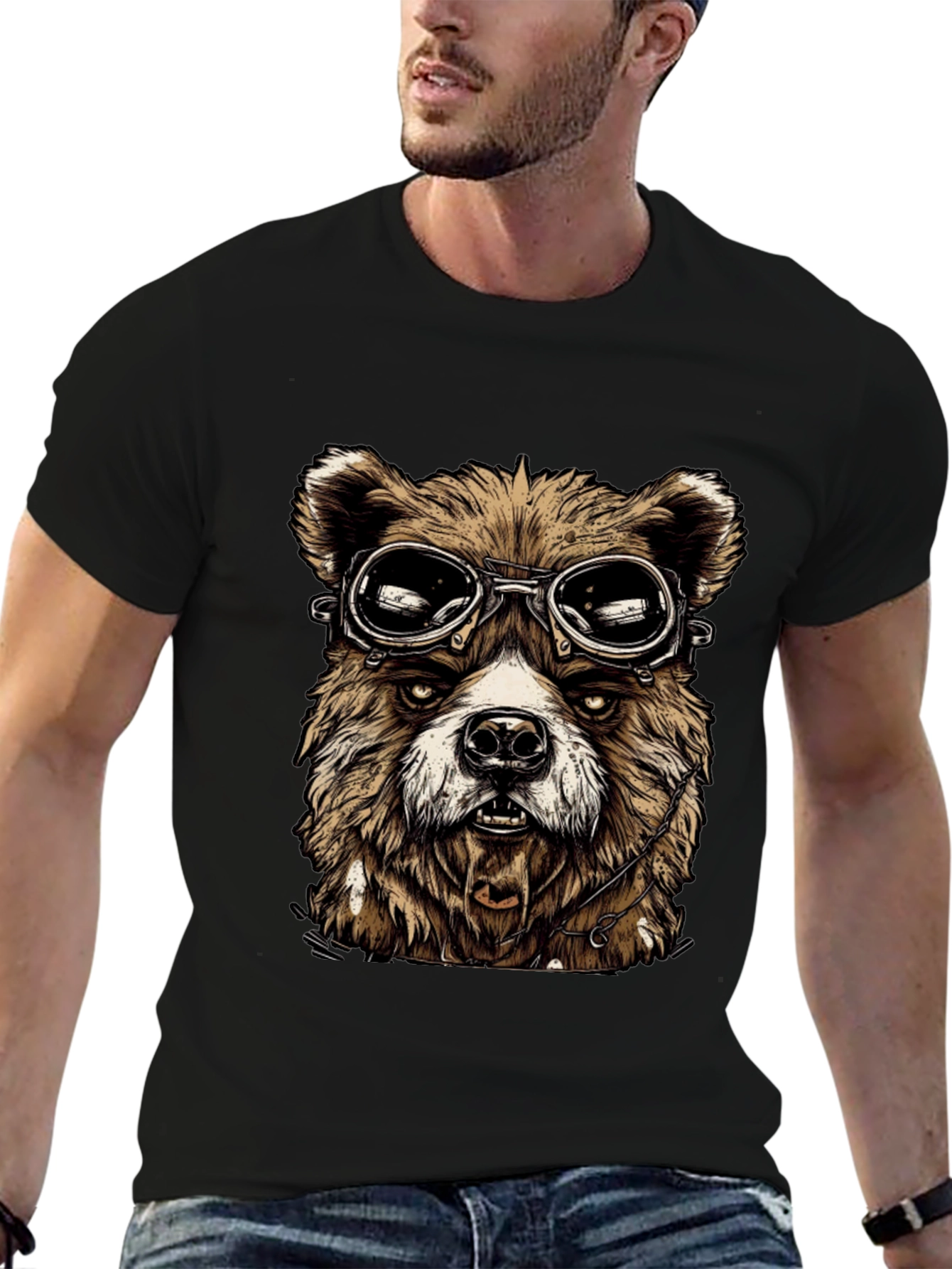 Bear Aviator Graphic Black T-Shirt