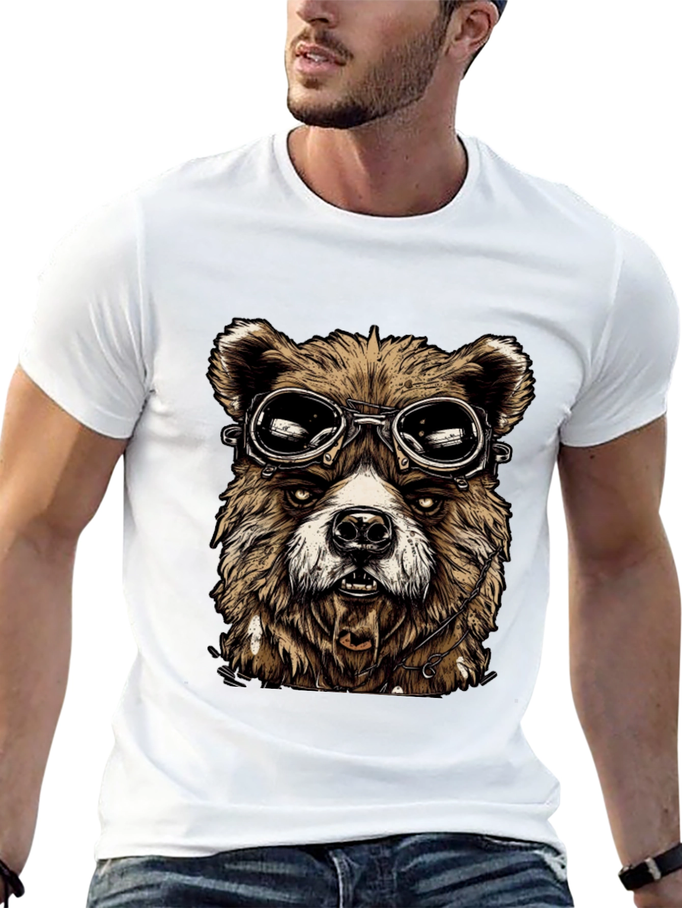 Bear Aviator Graphic Black T-Shirt