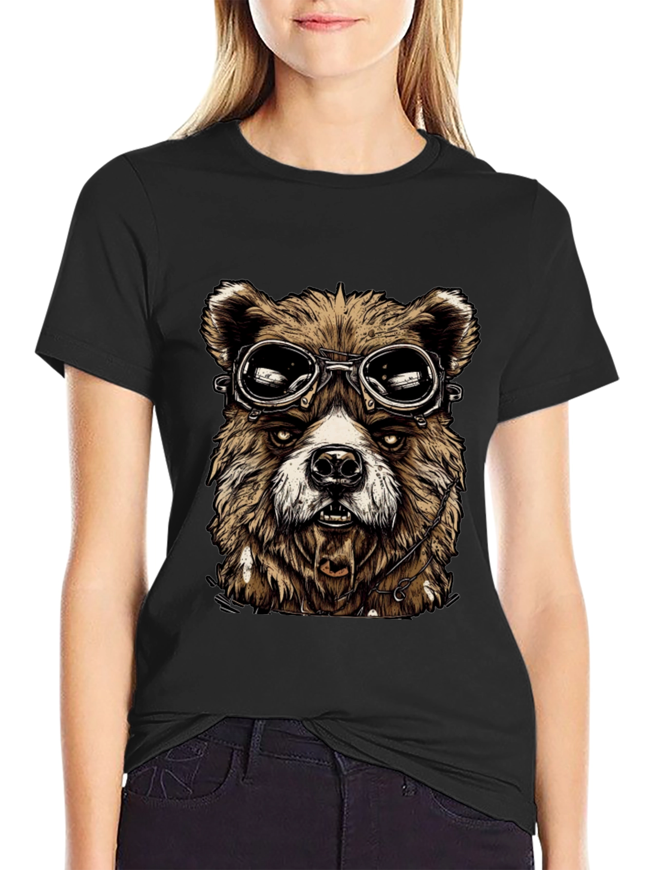 Bear Aviator Graphic Black T-Shirt