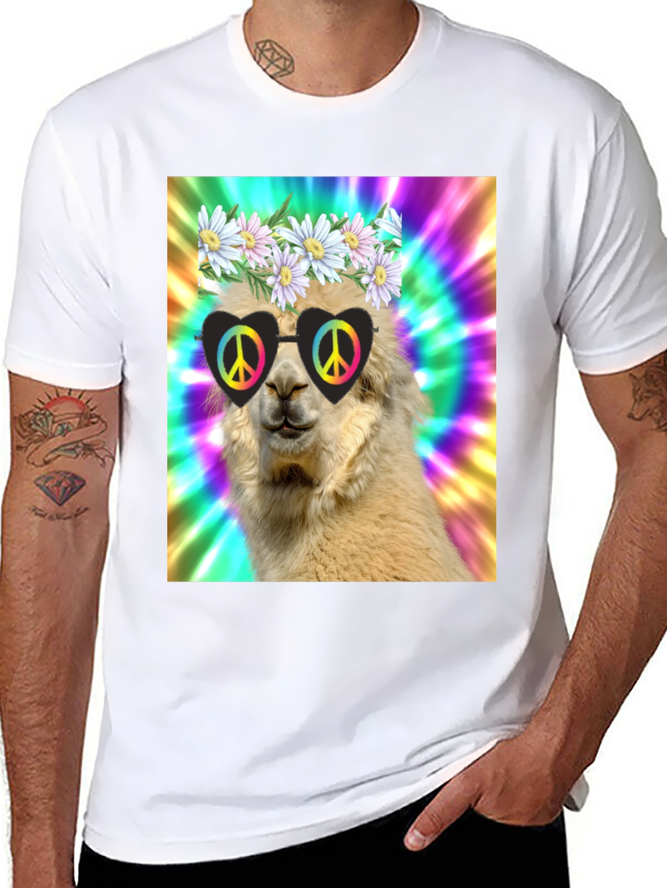 Hippie Llama T-Shirt - Peace and Love!