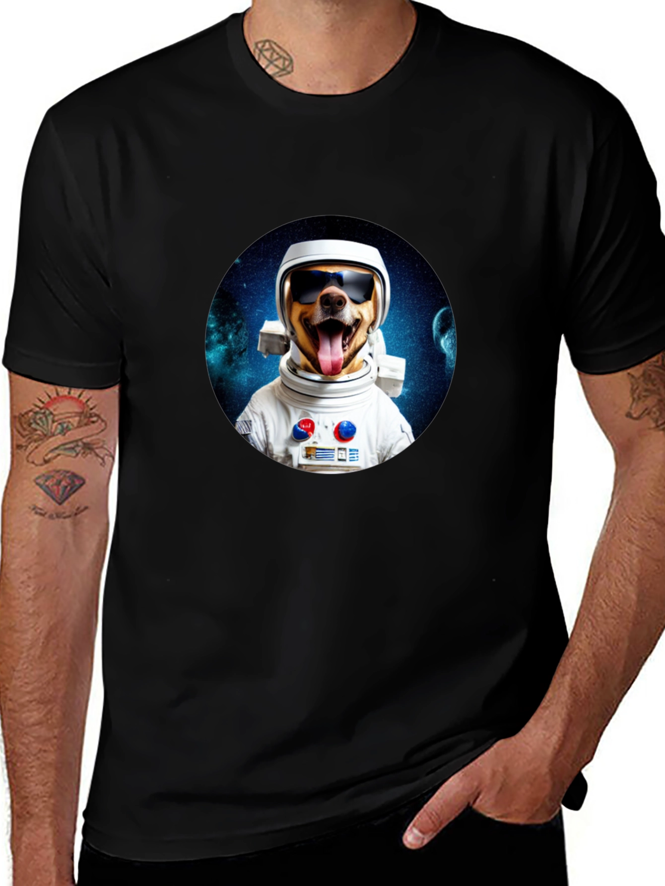 Dog Astronaut Graphic Tee - Mens Black T-Shirt