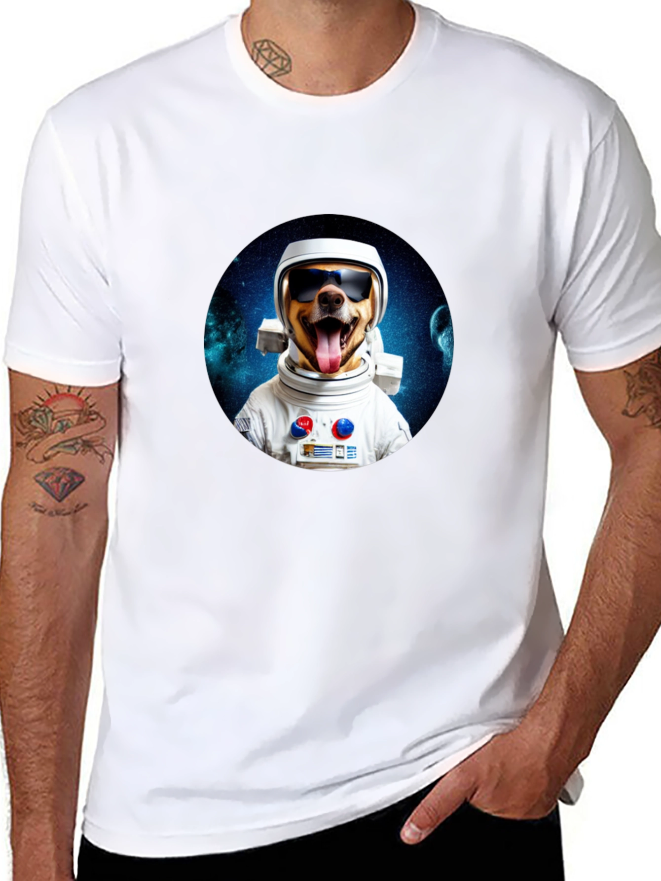 Dog Astronaut Graphic Tee - Mens Black T-Shirt