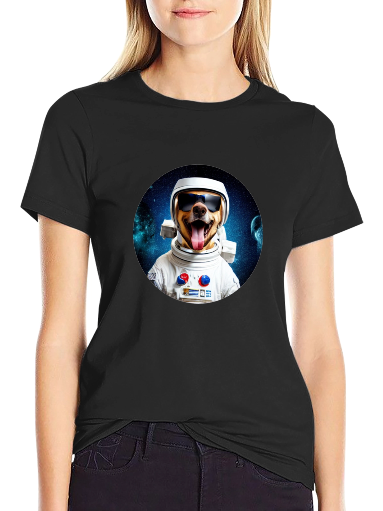 Dog Astronaut Graphic Tee - Mens Black T-Shirt