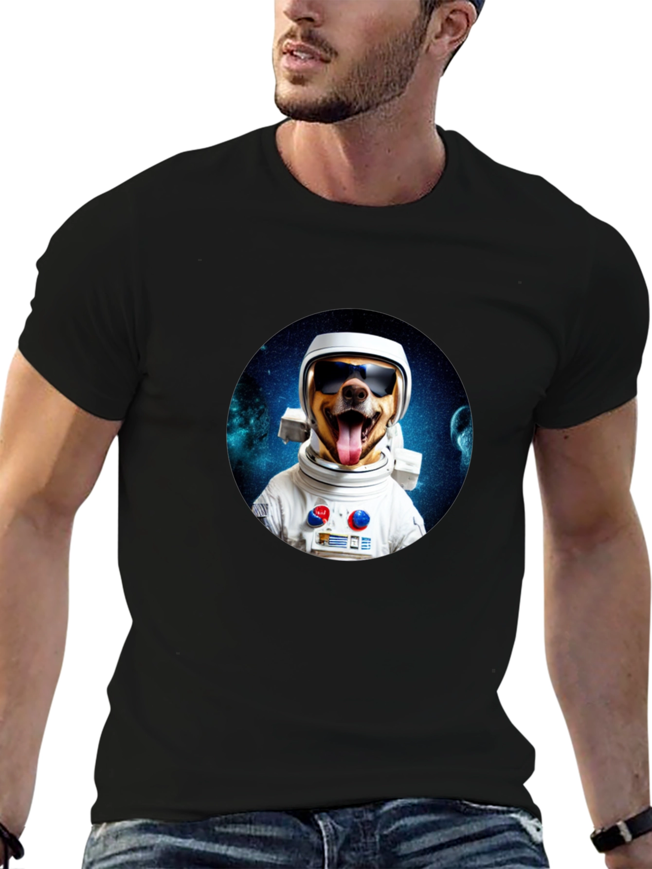 Dog Astronaut Graphic Tee - Mens Black T-Shirt