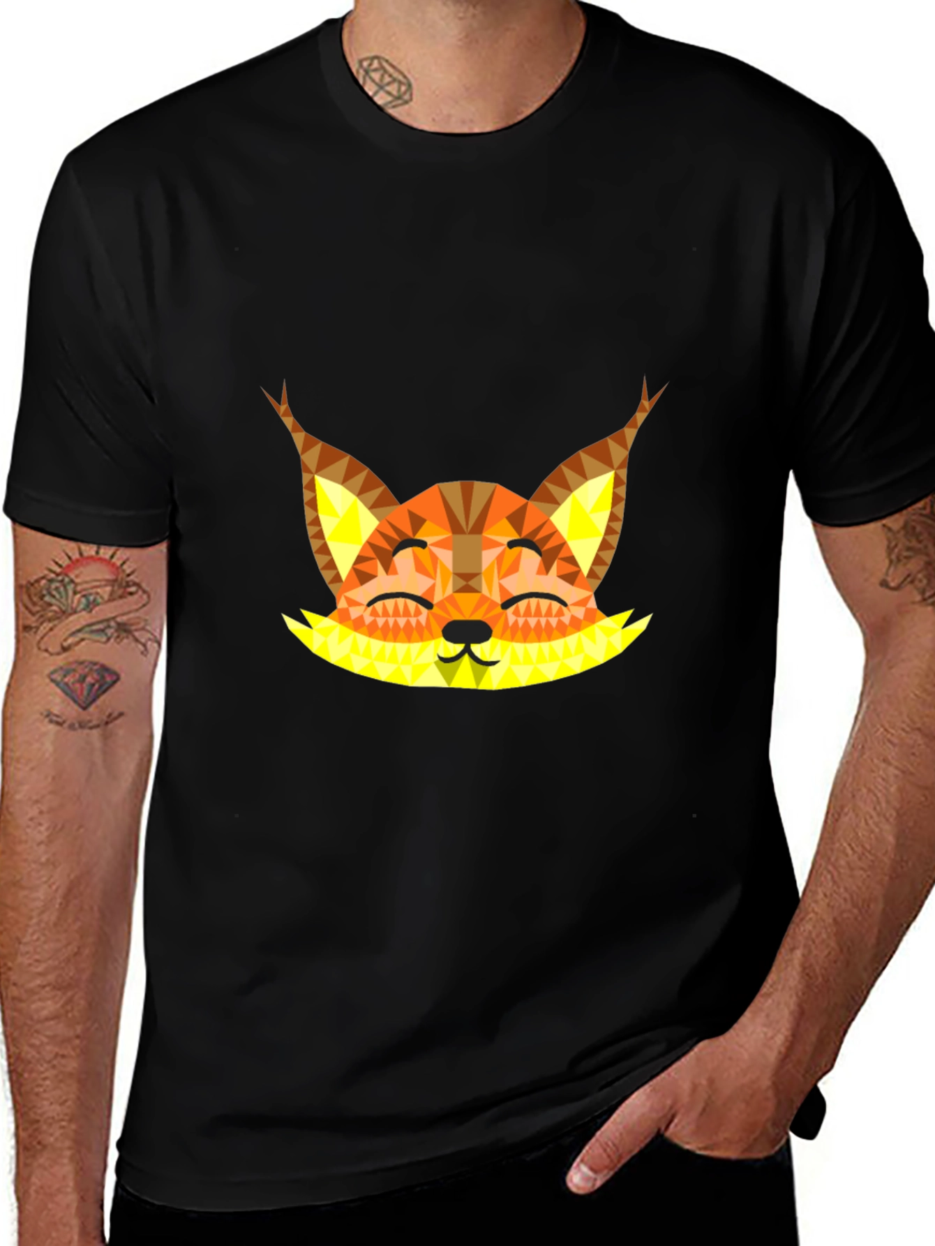 Geometric Fox Graphic Tee - Black Unisex T-Shirt