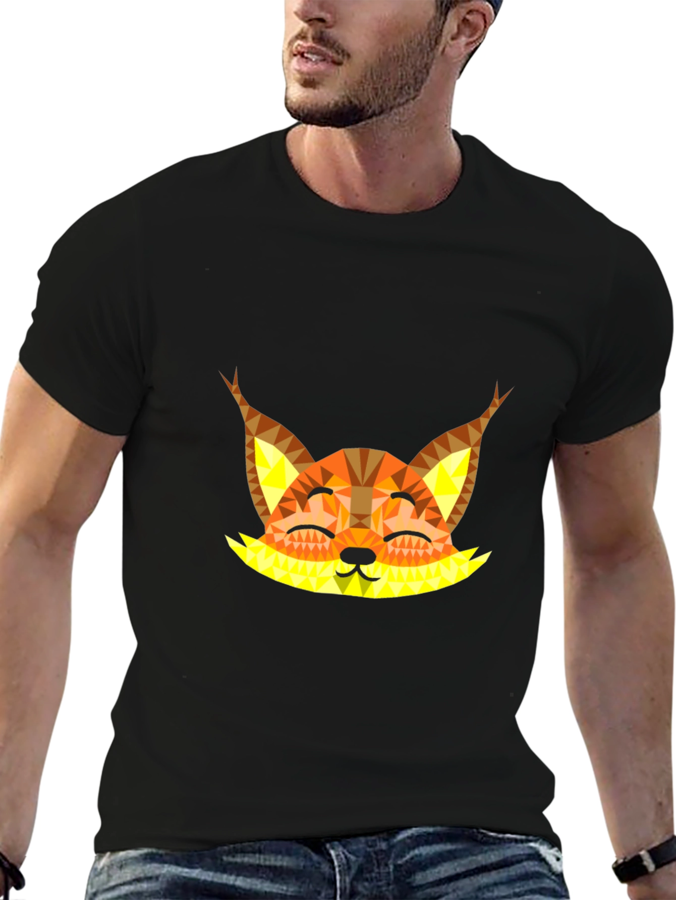Geometric Fox Graphic Tee - Black Unisex T-Shirt